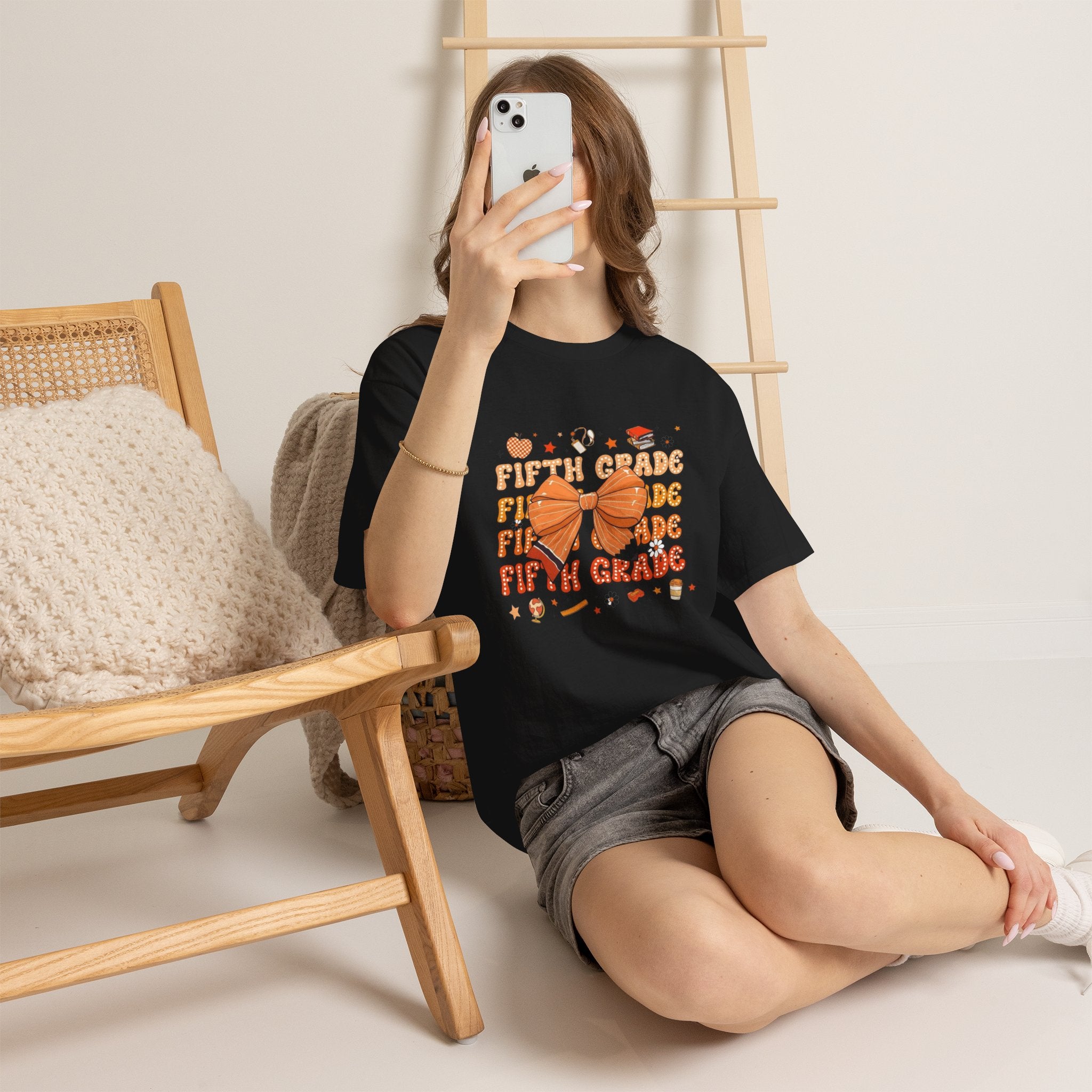 Fifth Grade Bow T-Shirt — Cute Orange School Graduation Tee for Kids