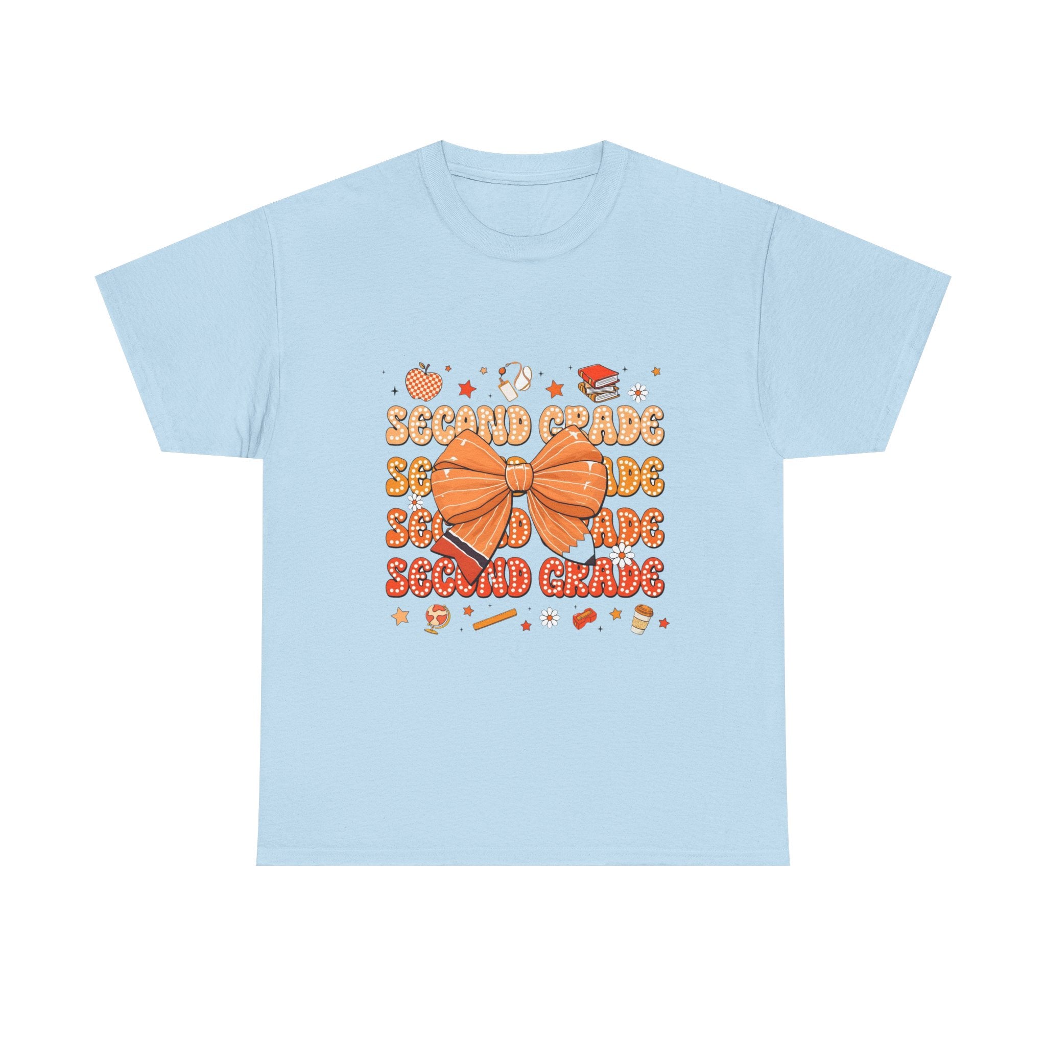 Second Grade Bow T-Shirt - Cute Orange School Teacher Kid Back to School Tee