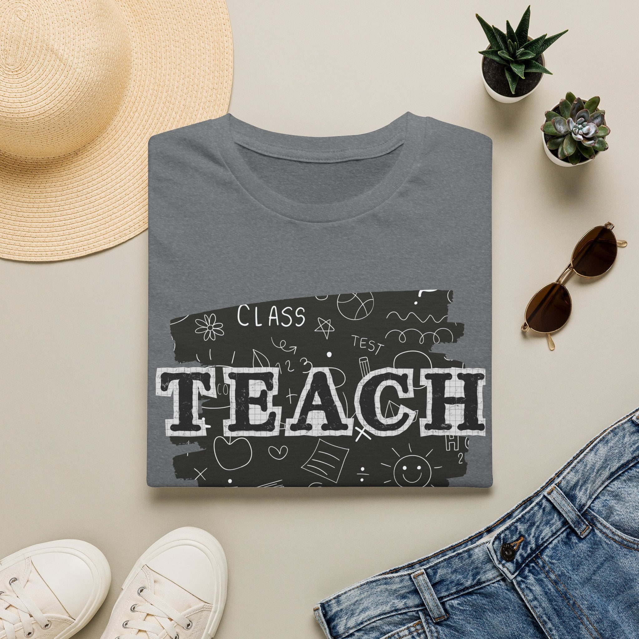 Teacher Chalkboard Graphic T‑Shirt — TEACH Typography Design