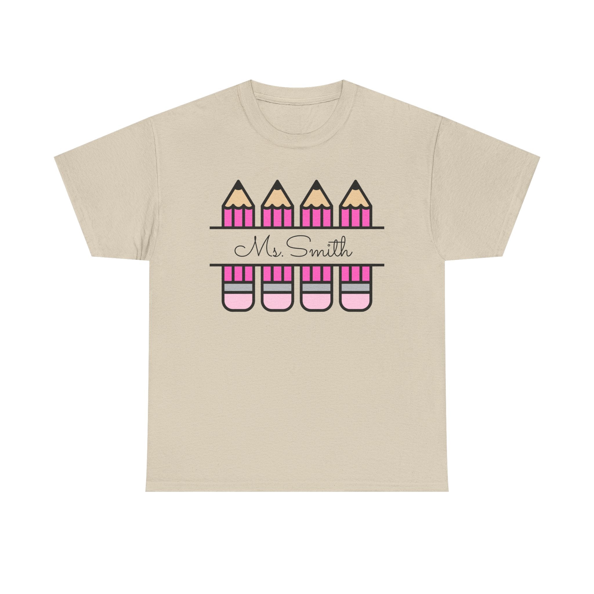 Pink Pencil Name Teacher Tee | Personalized Classroom Shirt