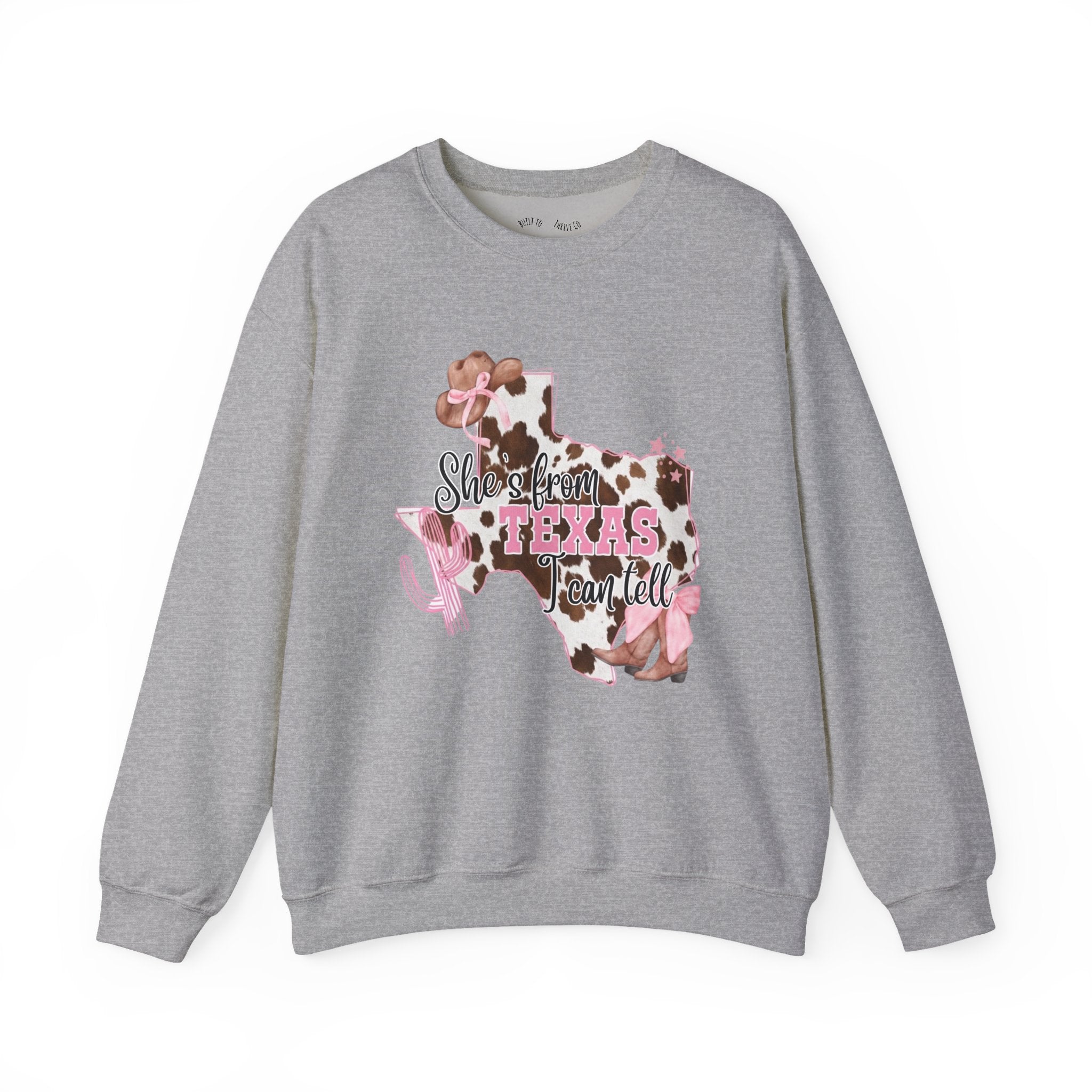 Texas Cowhide Pink Ribbon Sweatshirt - Showin' Texas Y'all Breast Cancer Awareness Crewneck