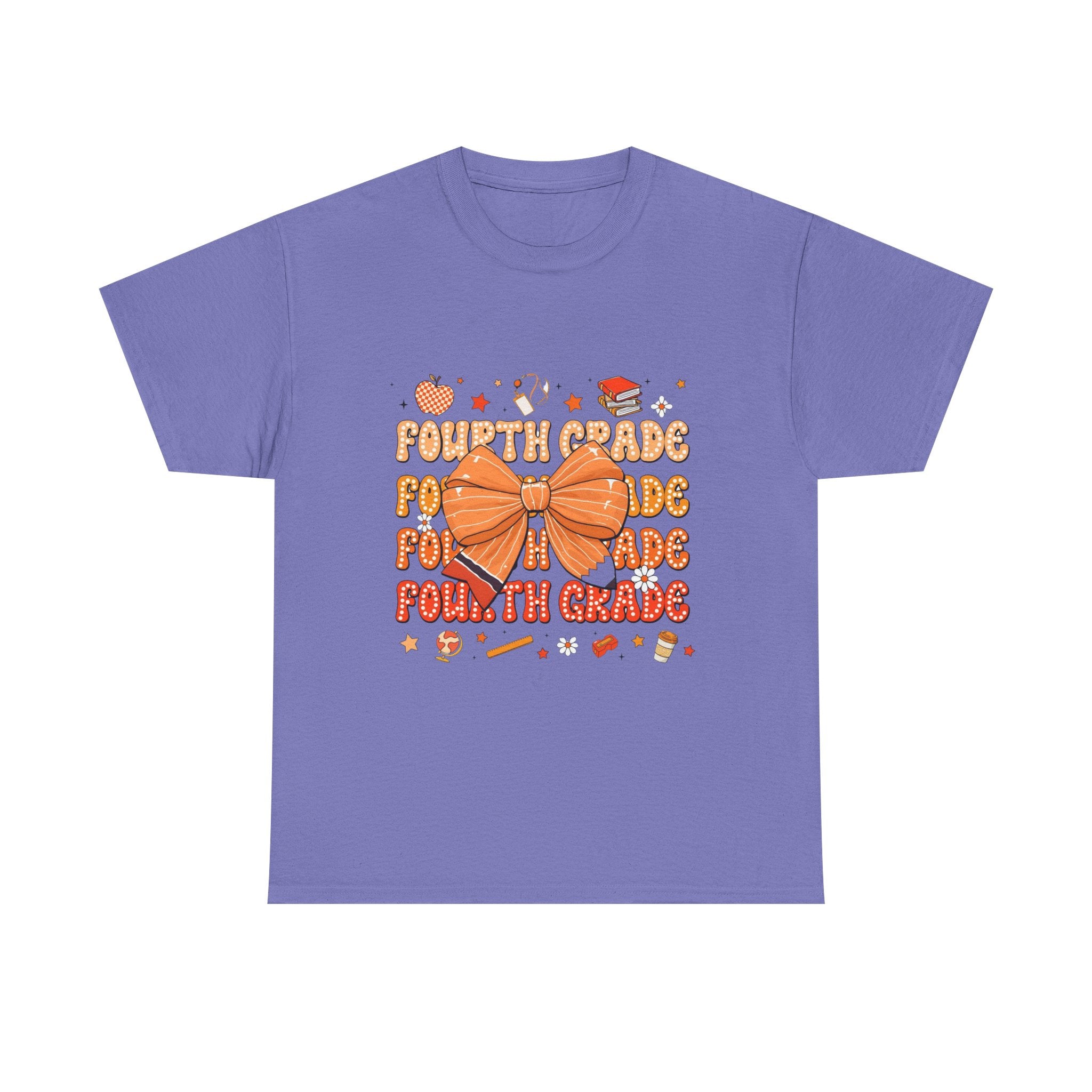 Fourth Grade Bow T-Shirt — Cute Orange School Teacher/Student Tee
