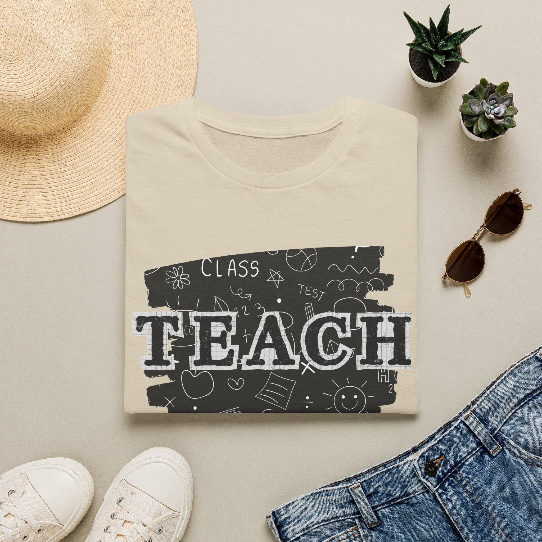 Teacher Chalkboard Graphic T‑Shirt — TEACH Typography Design