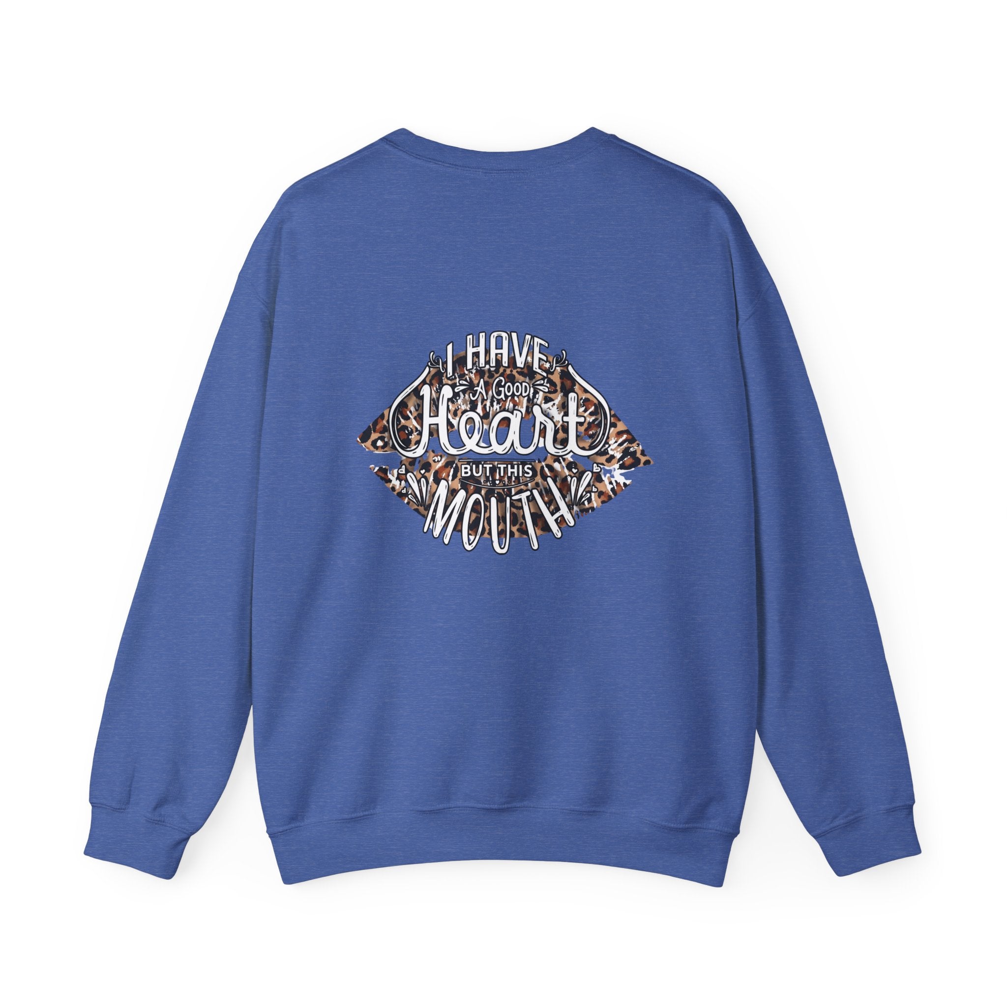 Kiss Graphic Sweatshirt — "I Have a Heart But This Mouth" Lip Print Crewneck