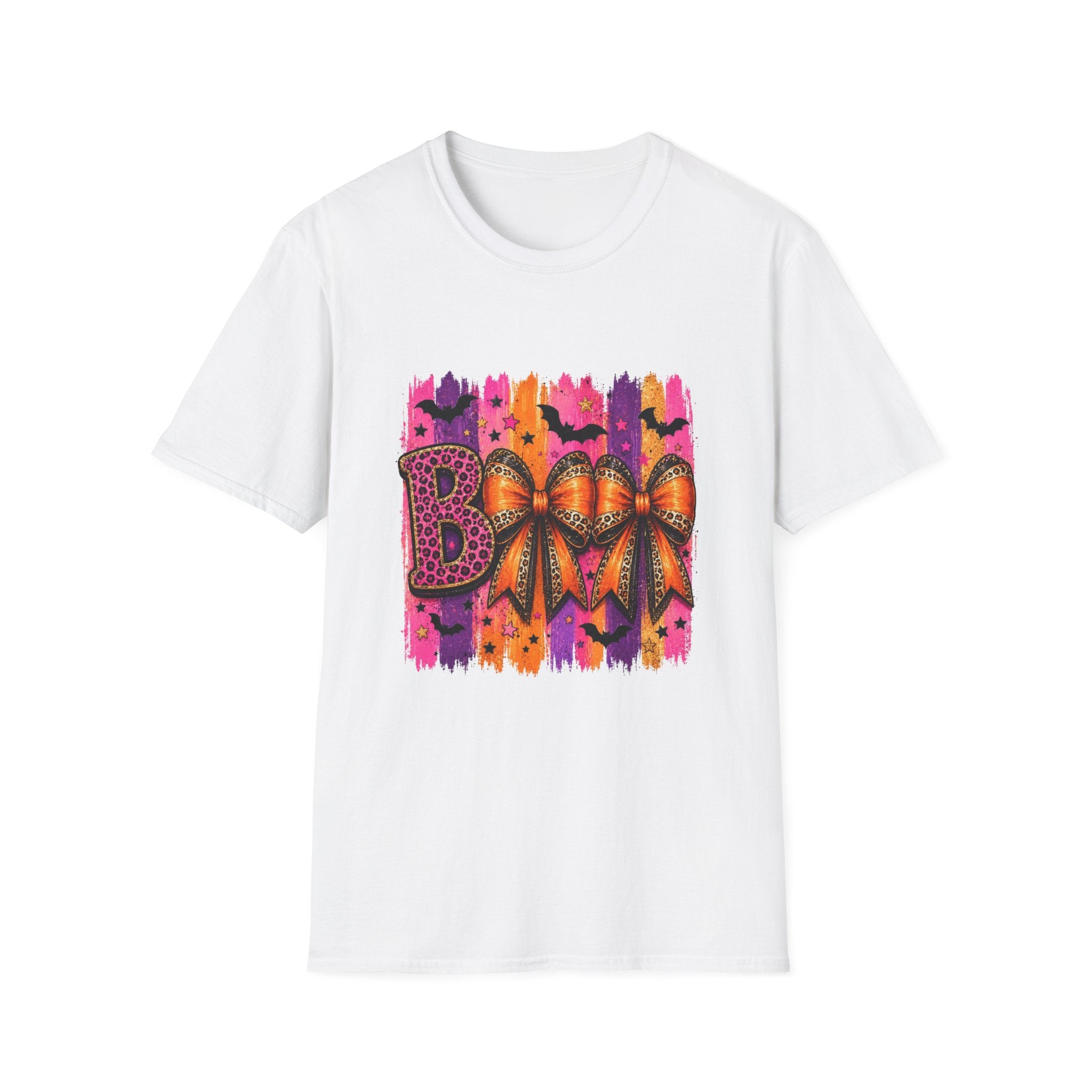 Halloween Bow T-Shirt — 'Boo' Graphic with Leopard & Bat Design
