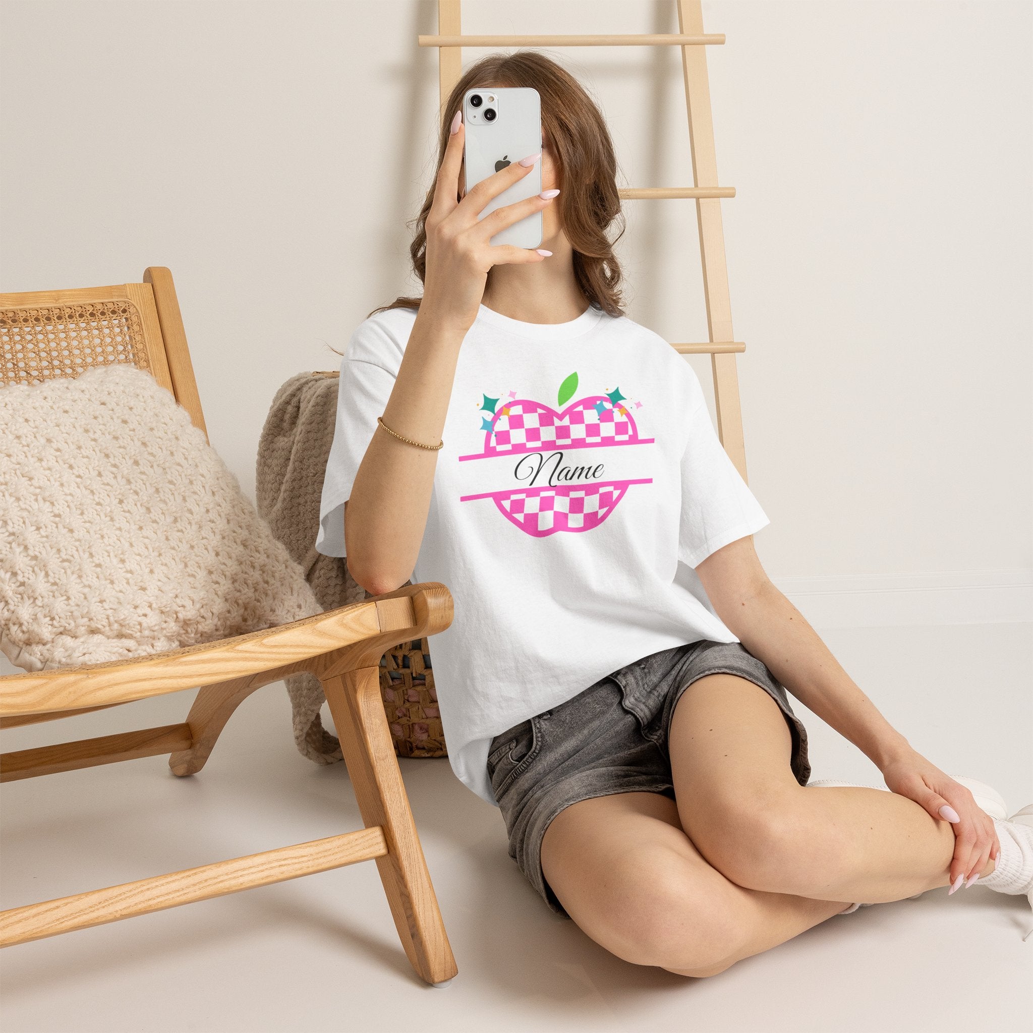 Customizable Checkerboard Apple Tee — Personalized Kids' Back-to-School Shirt