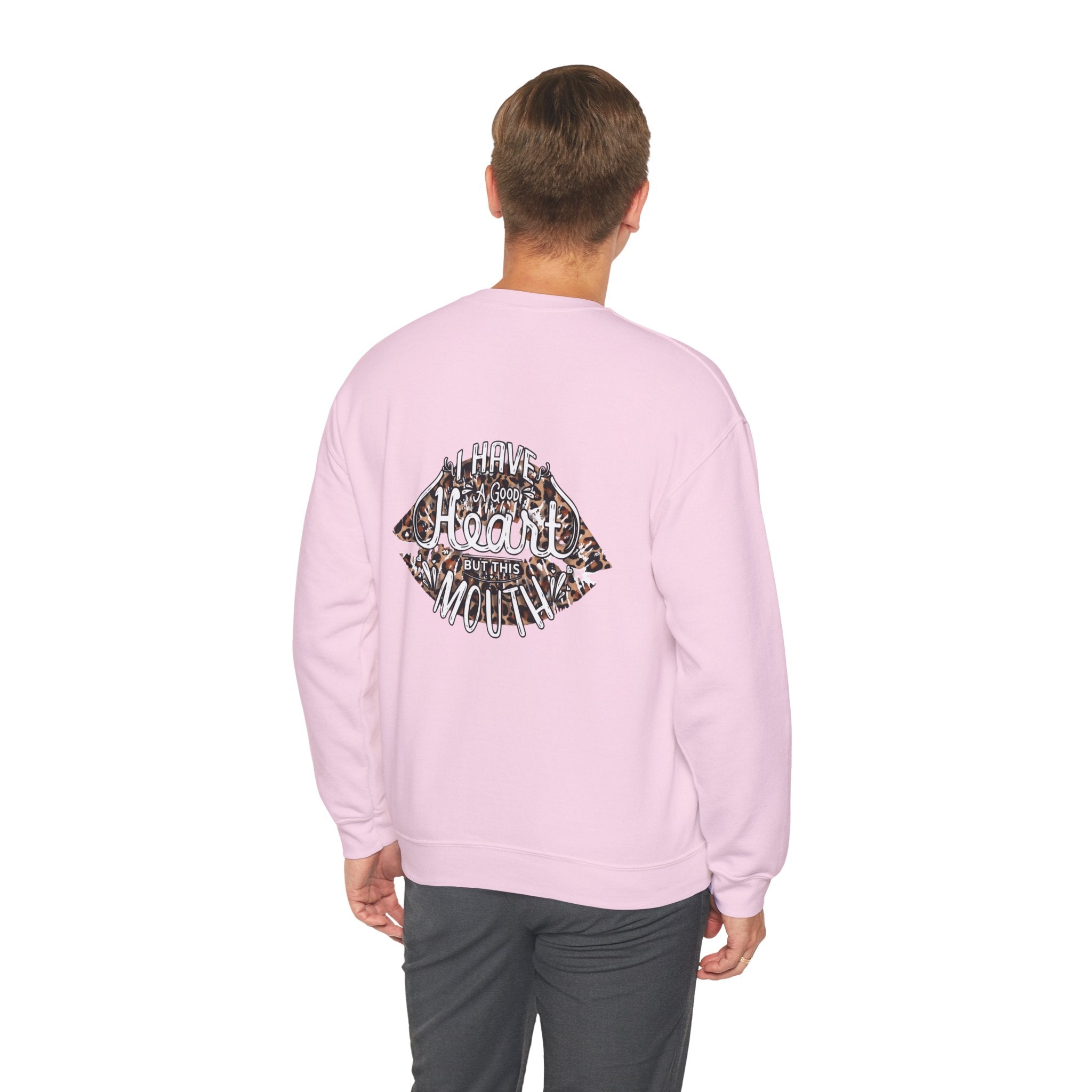 Kiss Graphic Sweatshirt — "I Have a Heart But This Mouth" Lip Print Crewneck