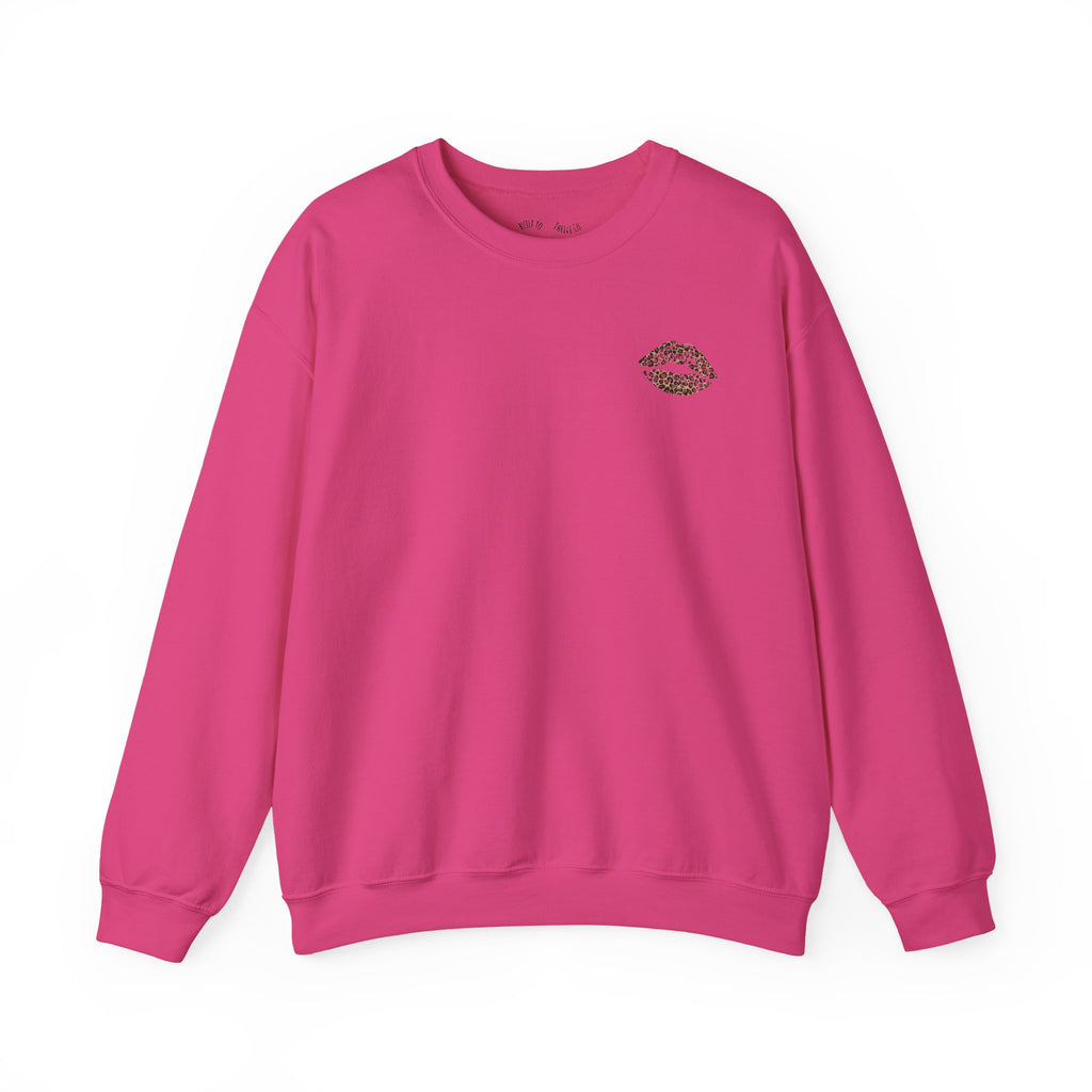 Kiss Graphic Sweatshirt — "I Have a Heart But This Mouth" Lip Print Crewneck