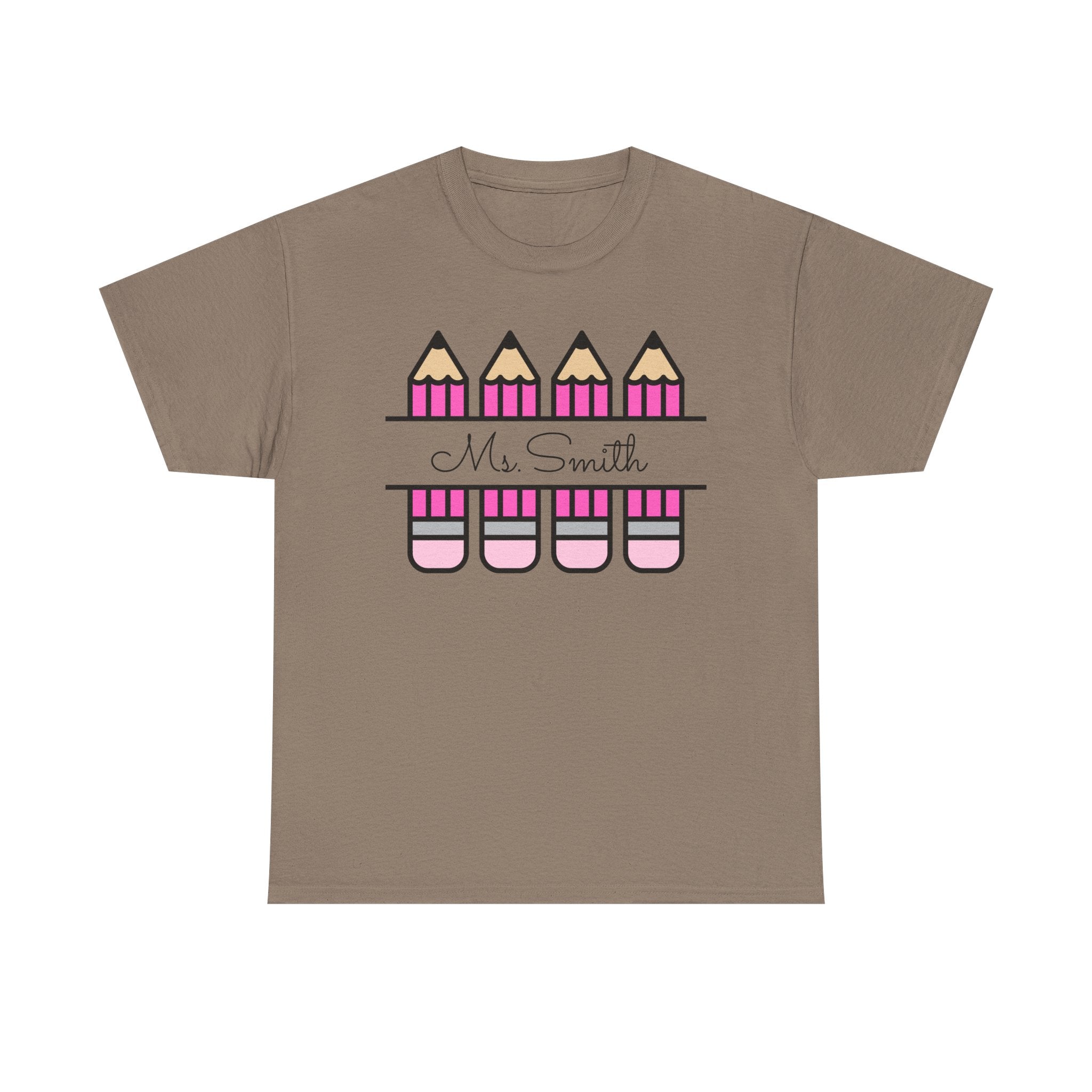 Pink Pencil Name Teacher Tee | Personalized Classroom Shirt