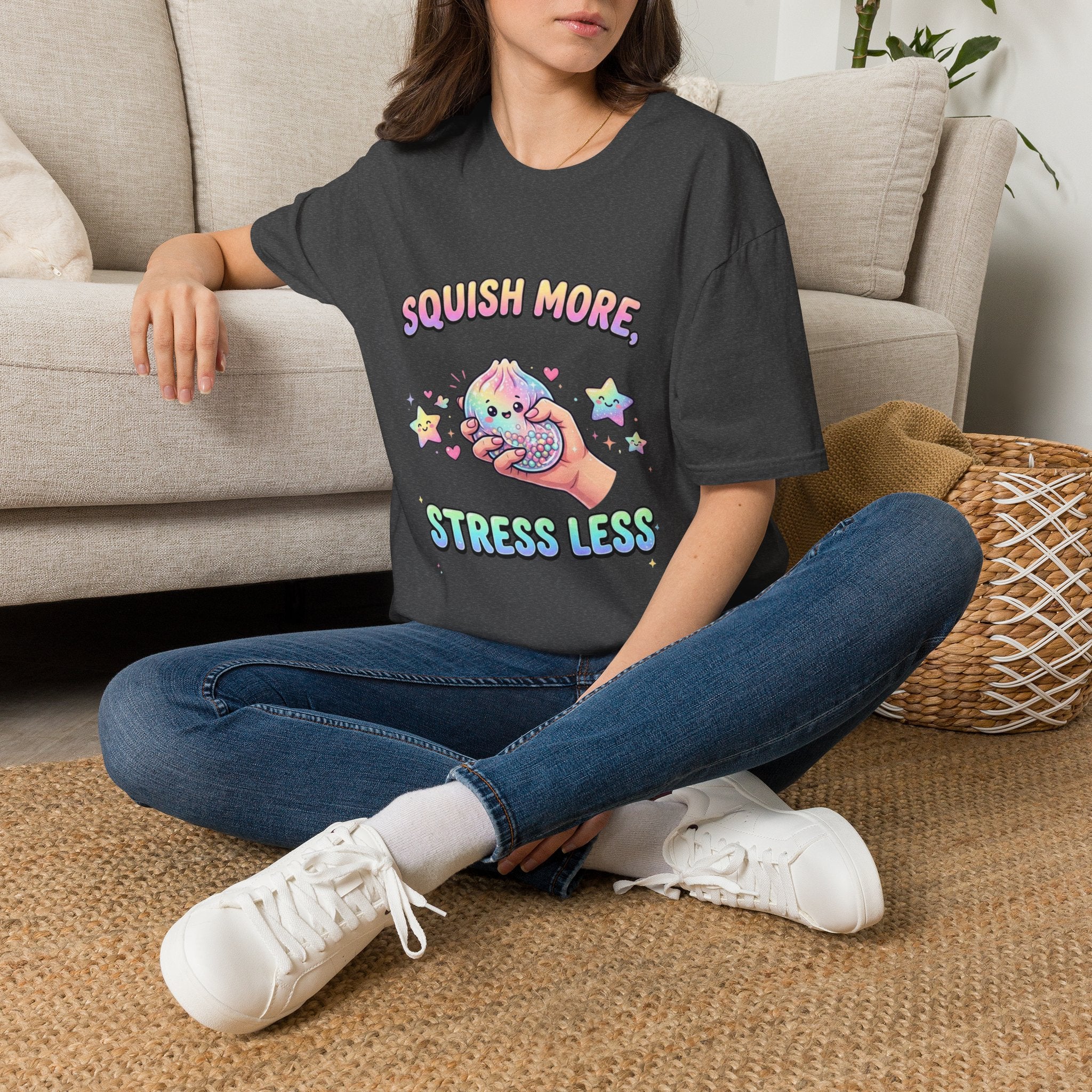 Squish More, Stress Less T-Shirt — Cute Rainbow Squishy Kawaii Tee