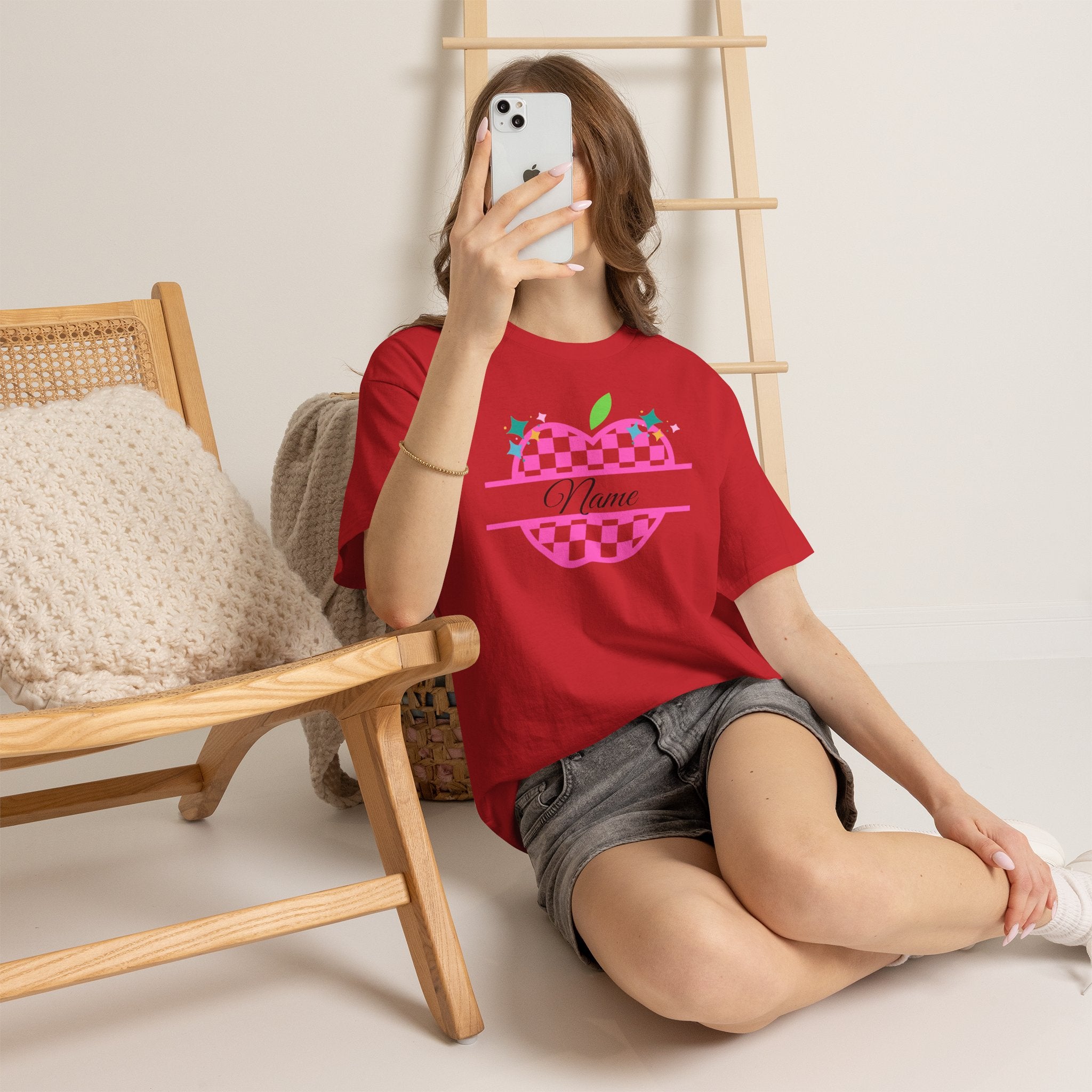 Customizable Checkerboard Apple Tee — Personalized Kids' Back-to-School Shirt