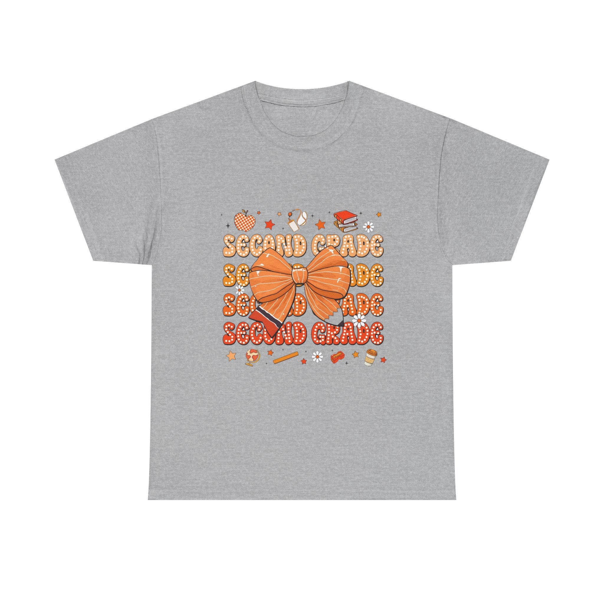 Second Grade Bow T-Shirt - Cute Orange School Teacher Kid Back to School Tee