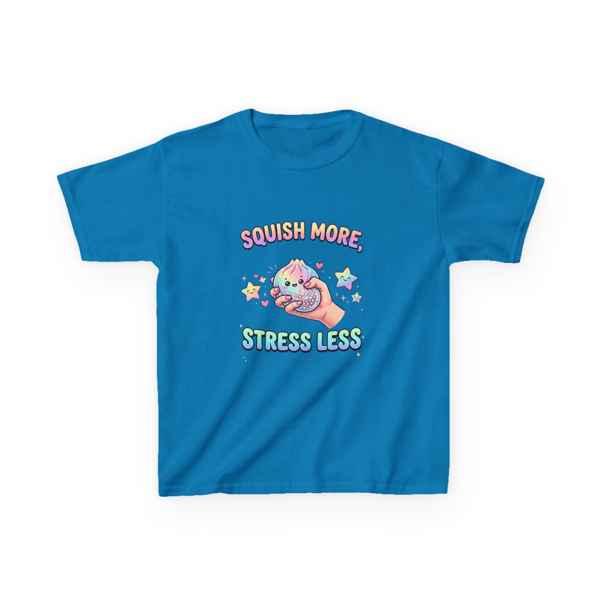 Kids Tee — "Squish More, Stress Less" Cute Rainbow Squishy Stress-Relief Shirt