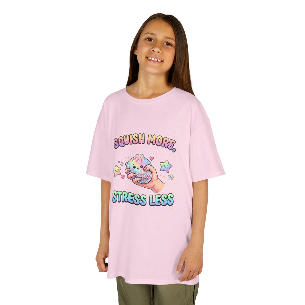 Kids Tee — "Squish More, Stress Less" Cute Rainbow Squishy Stress-Relief Shirt