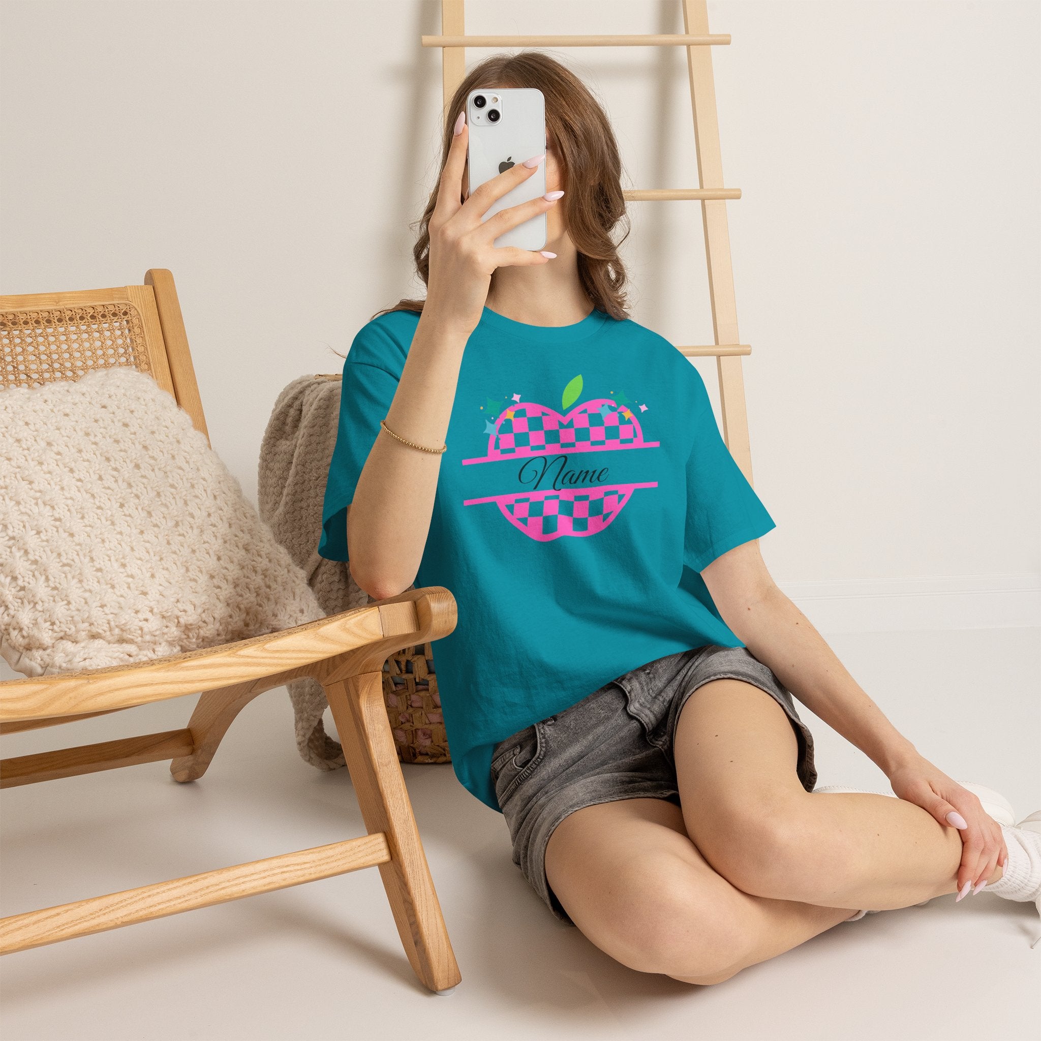 Customizable Checkerboard Apple Tee — Personalized Kids' Back-to-School Shirt