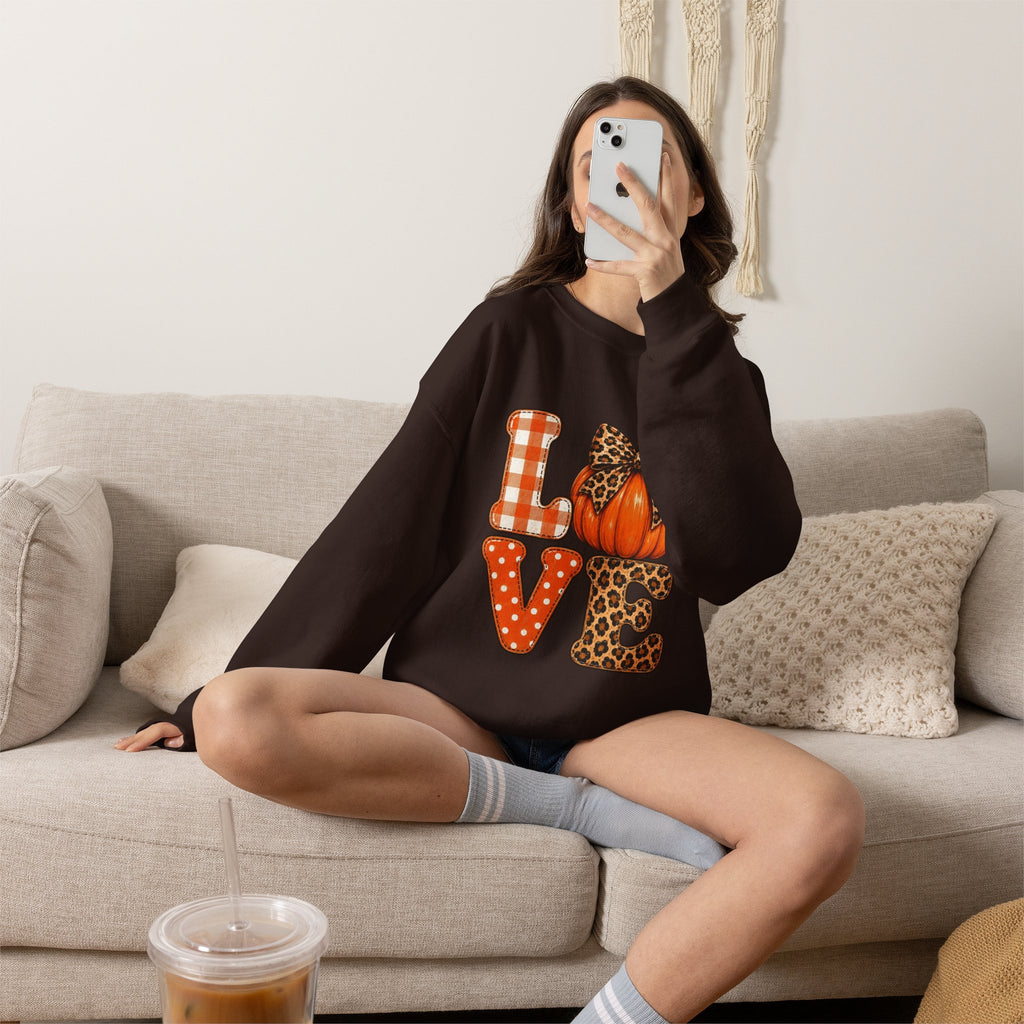 Pumpkin Love Crewneck Sweatshirt — Leopard & Plaid Fall Pullover