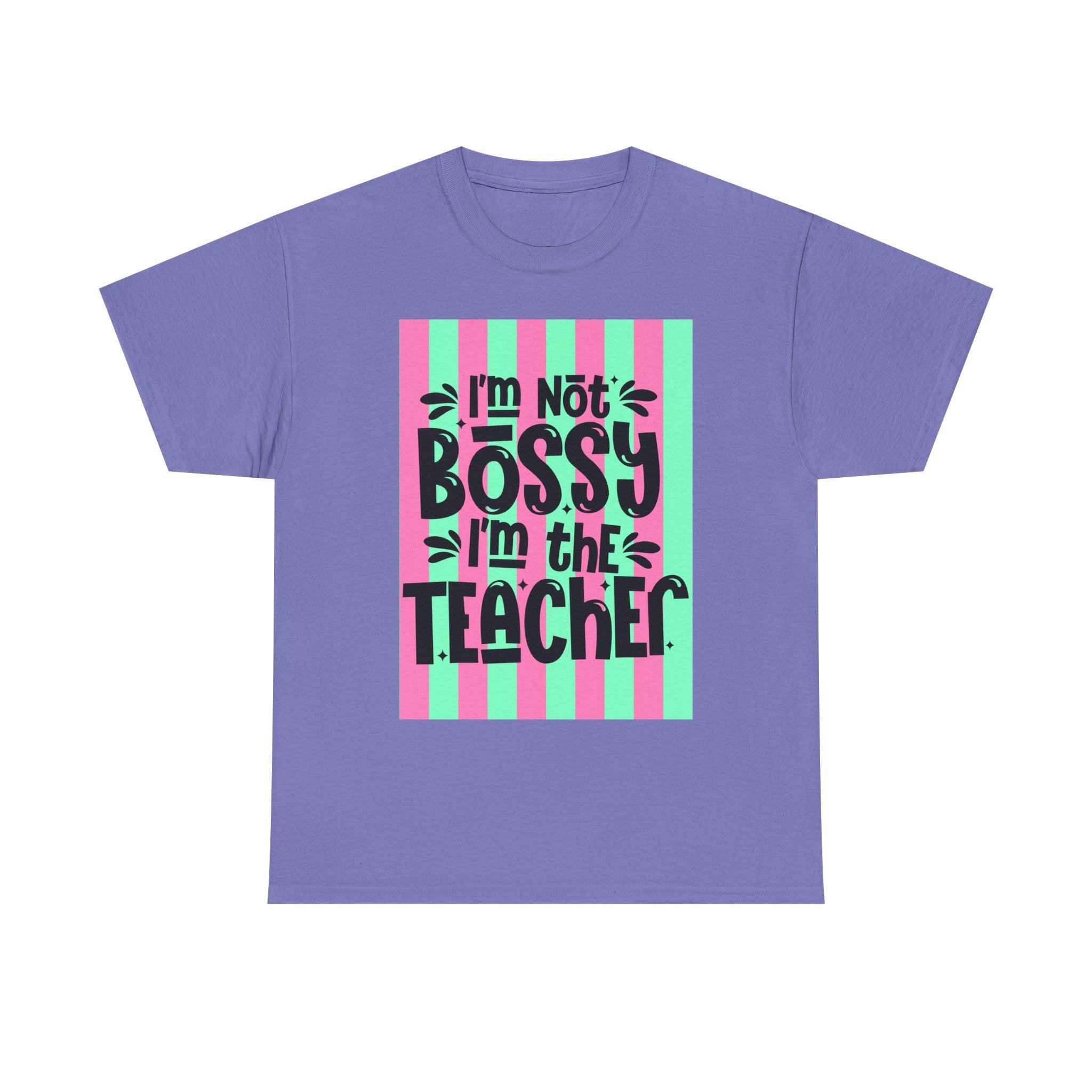 Teacher T-Shirt — "I’m Not Bossy, I’m the Teacher" Striped Pink & Mint Design