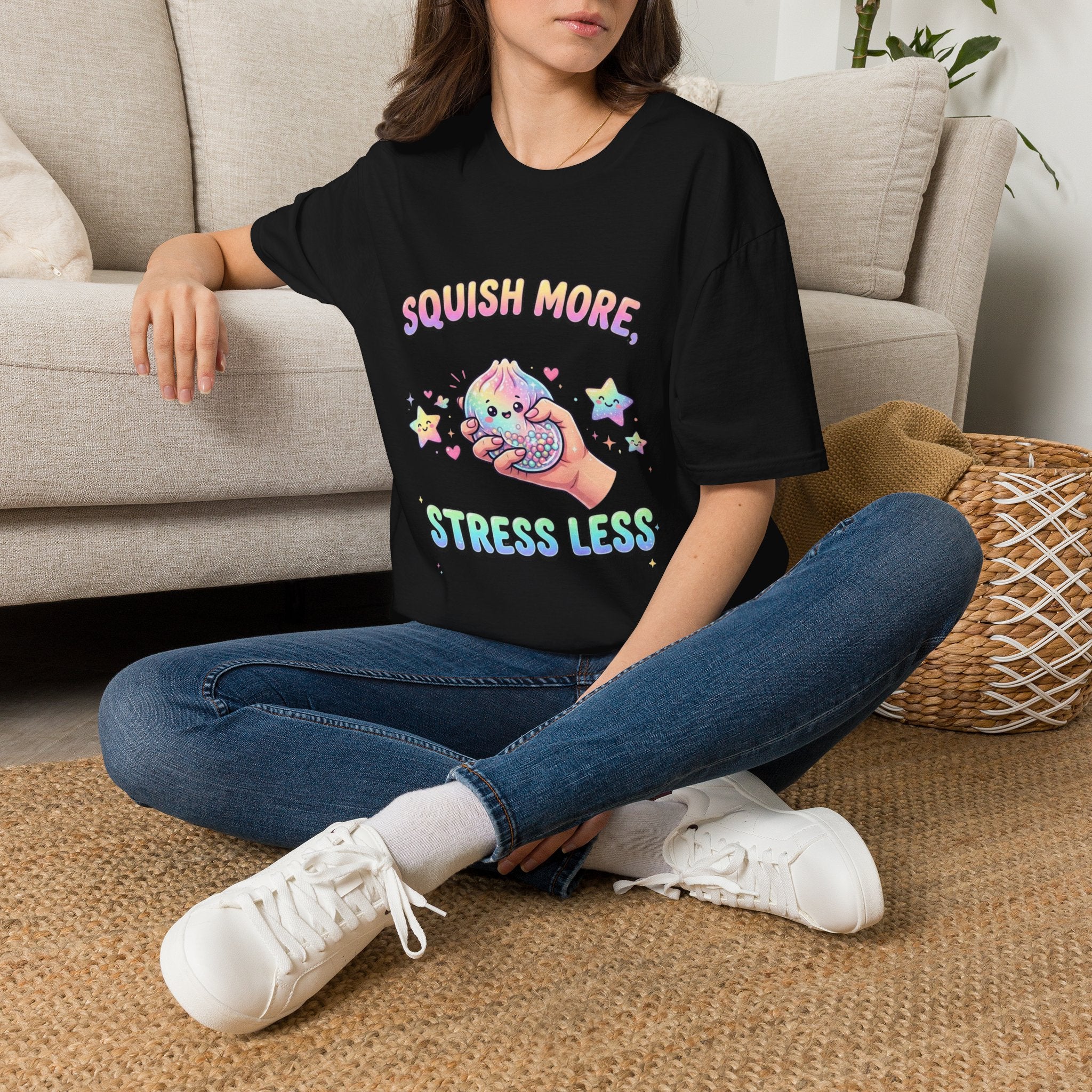 Squish More, Stress Less T-Shirt — Cute Rainbow Squishy Kawaii Tee