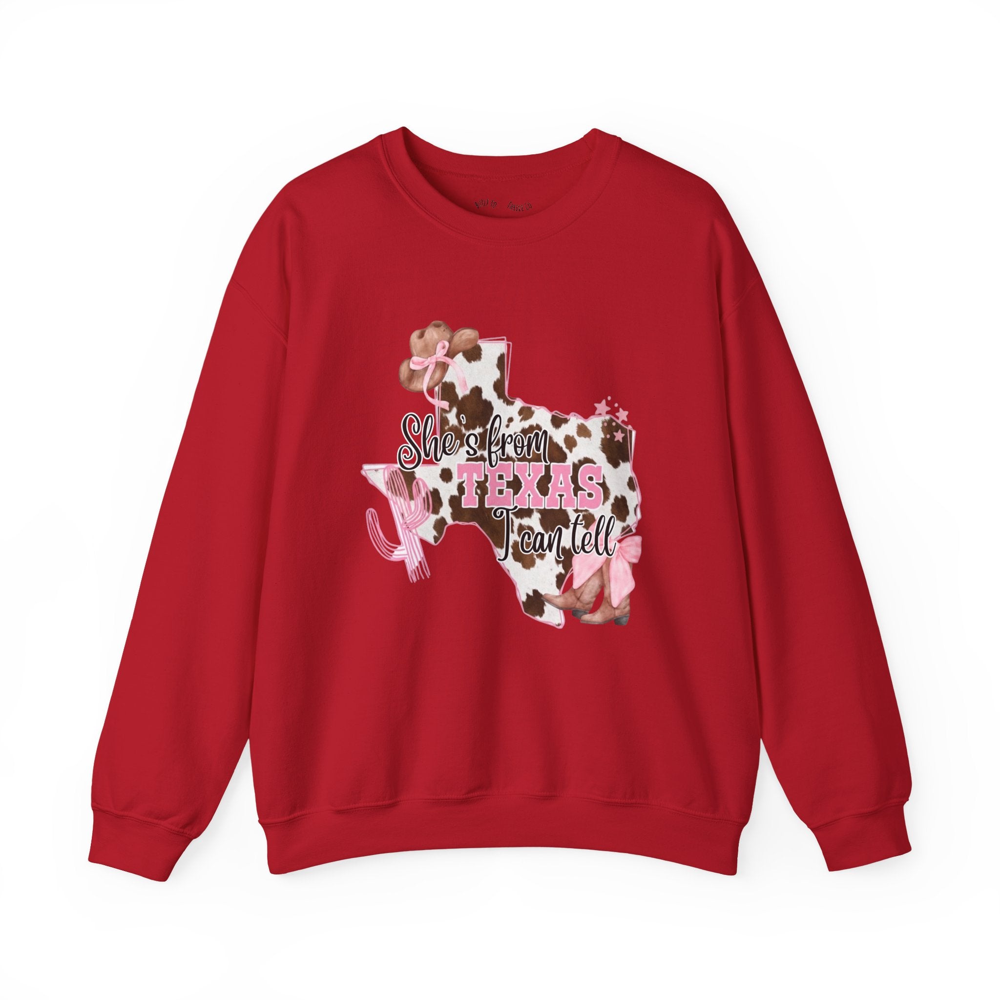Texas Cowhide Pink Ribbon Sweatshirt - Showin' Texas Y'all Breast Cancer Awareness Crewneck