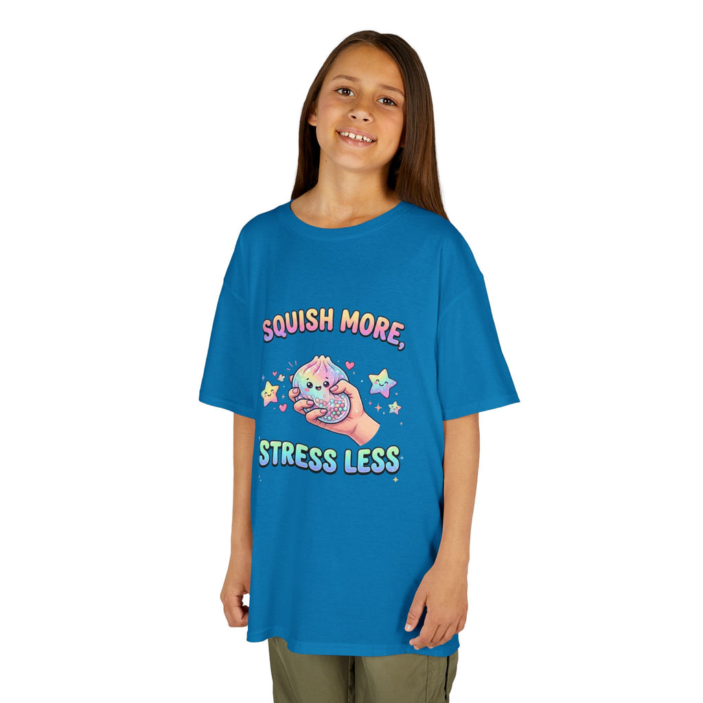 Kids Tee — "Squish More, Stress Less" Cute Rainbow Squishy Stress-Relief Shirt