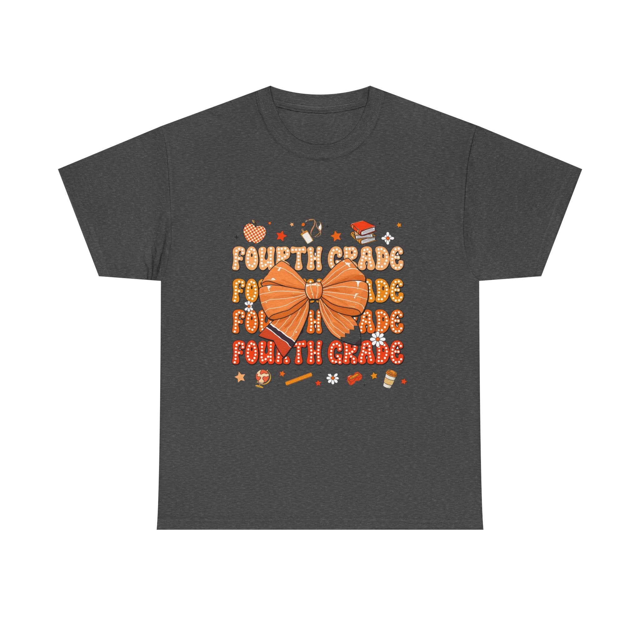 Fourth Grade Bow T-Shirt — Cute Orange School Teacher/Student Tee