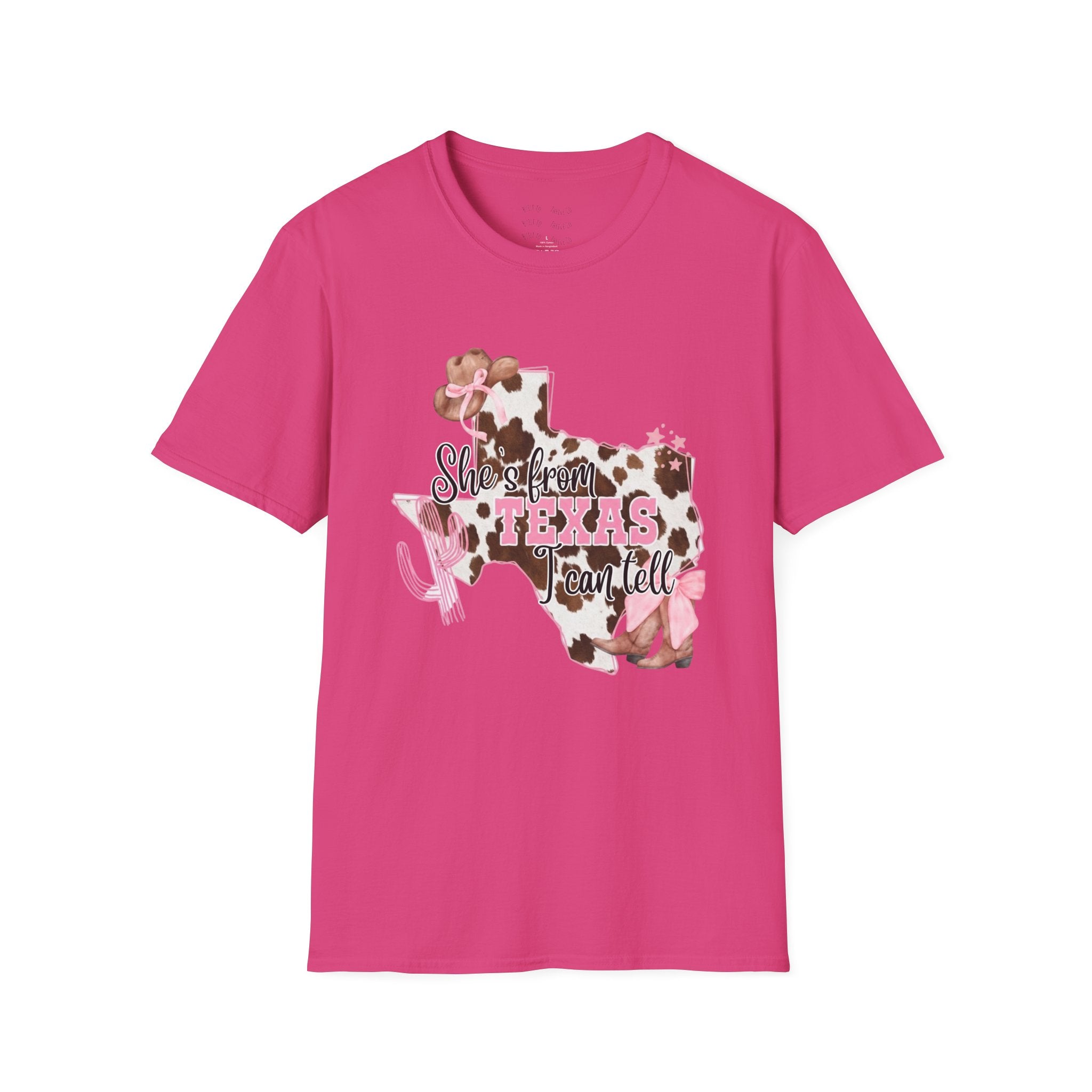 She’s From Texas Cowhide State T-Shirt — Pink Floral Lone Star Tee