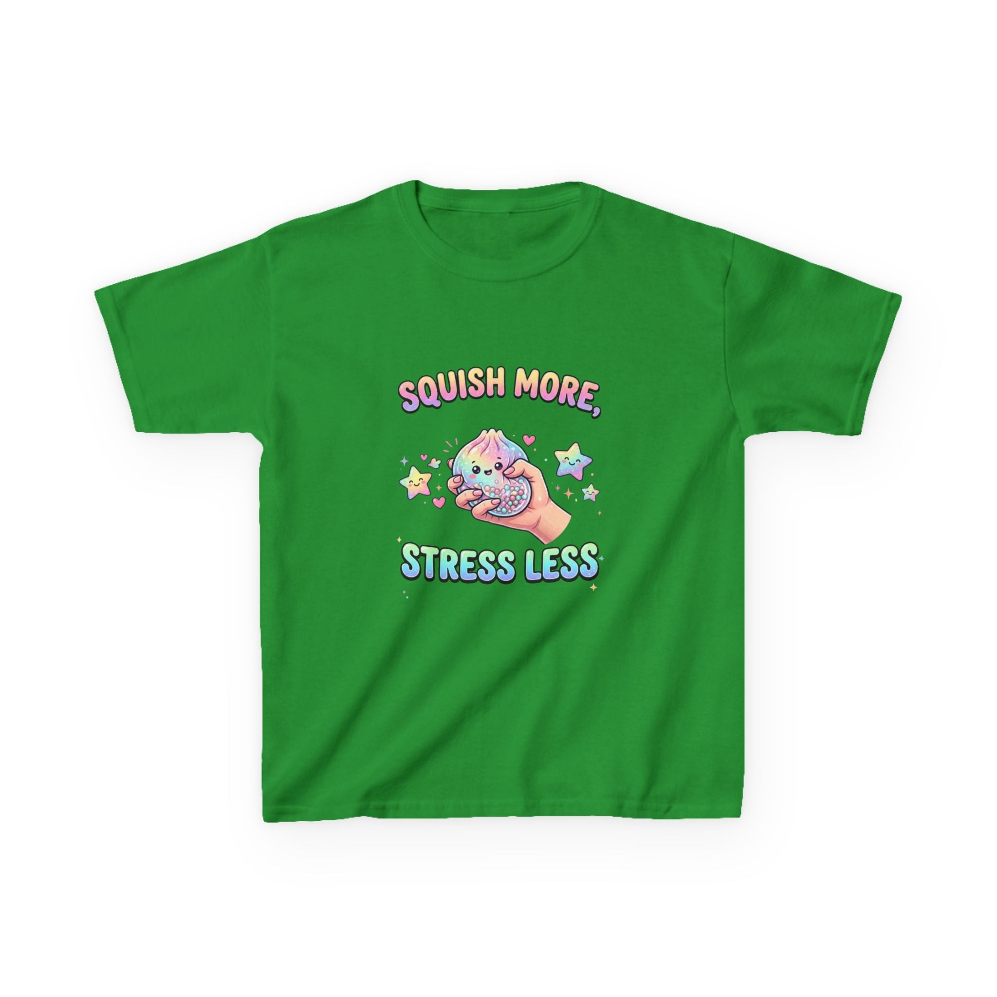 Kids Tee — "Squish More, Stress Less" Cute Rainbow Squishy Stress-Relief Shirt