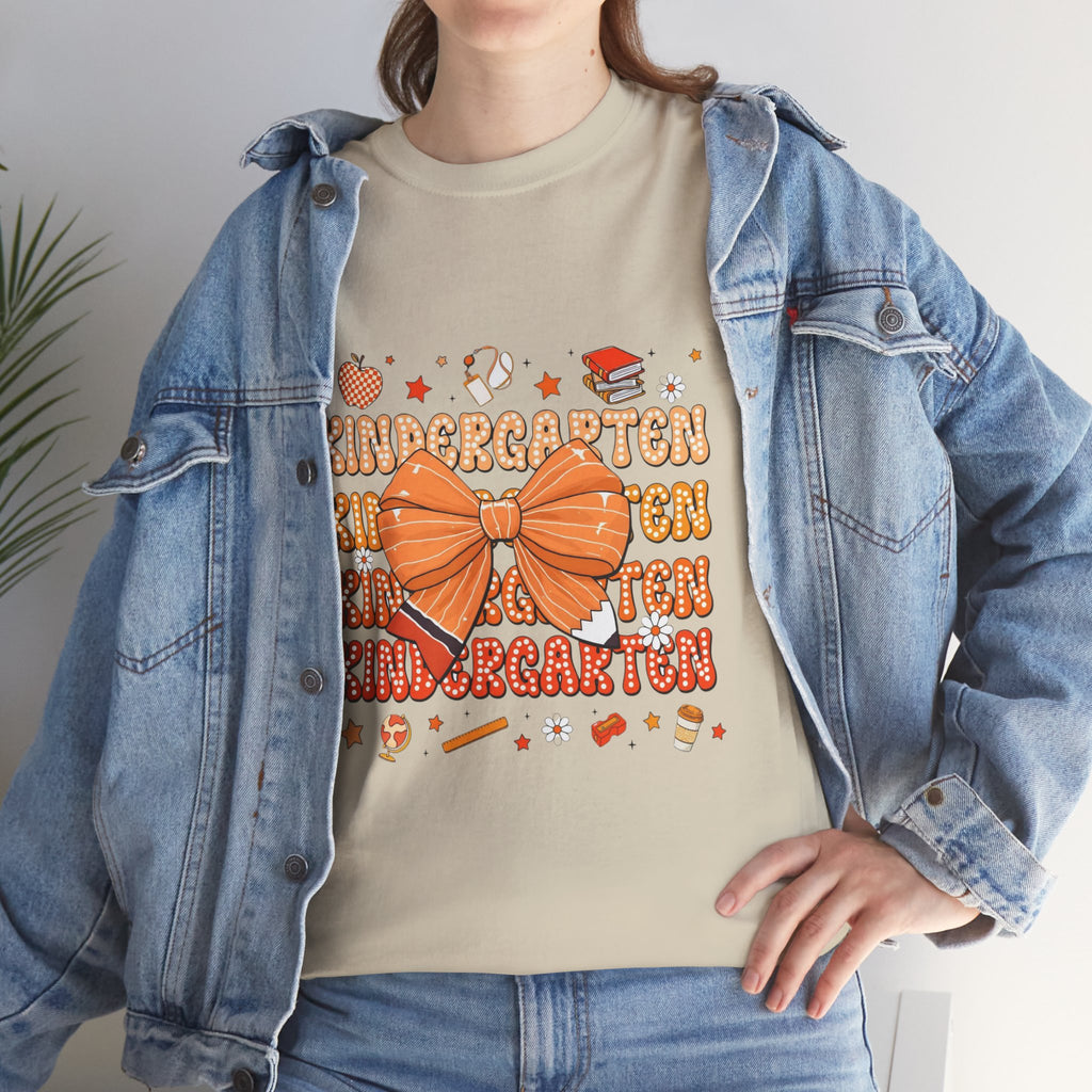 Kindergarten Teacher Bow T-Shirt – Cute Back-to-School Shirt with Orange Bow