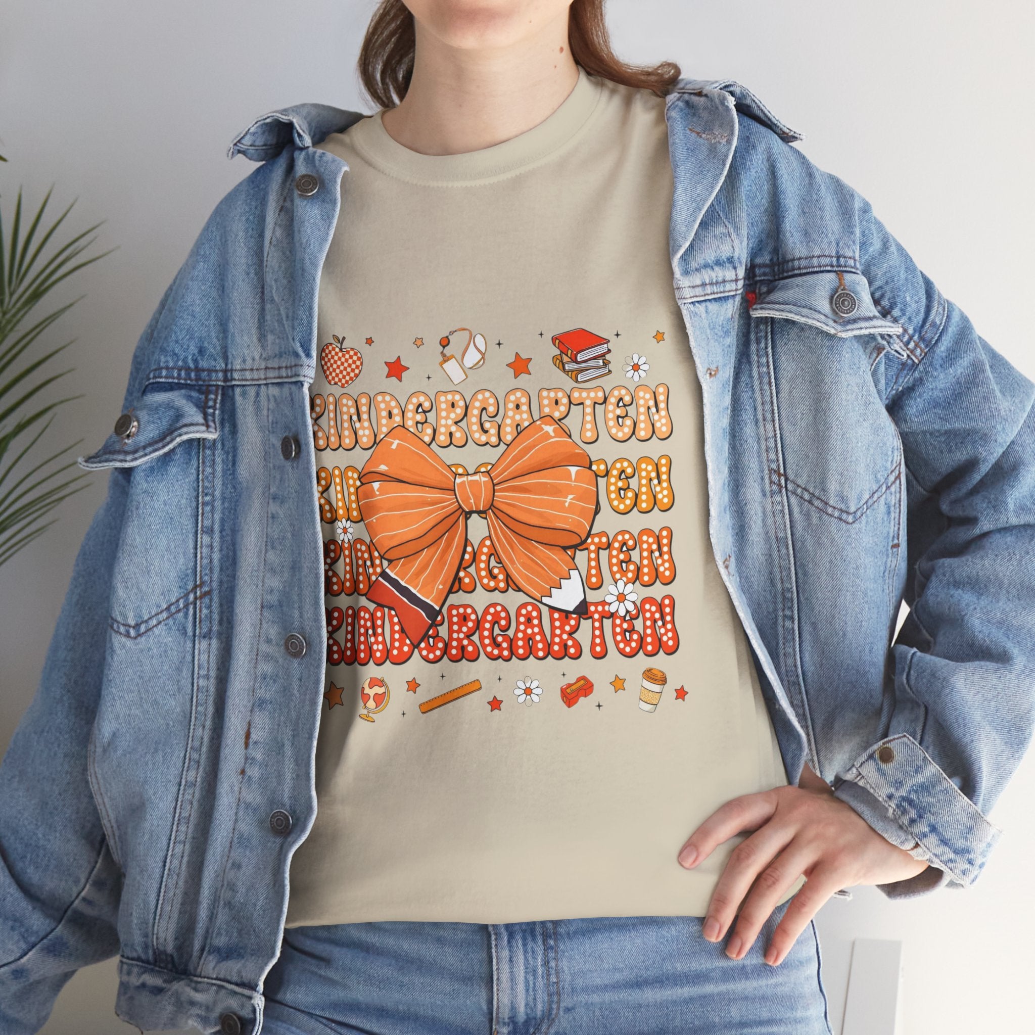 Kindergarten Teacher Bow T-Shirt – Cute Back-to-School Shirt with Orange Bow