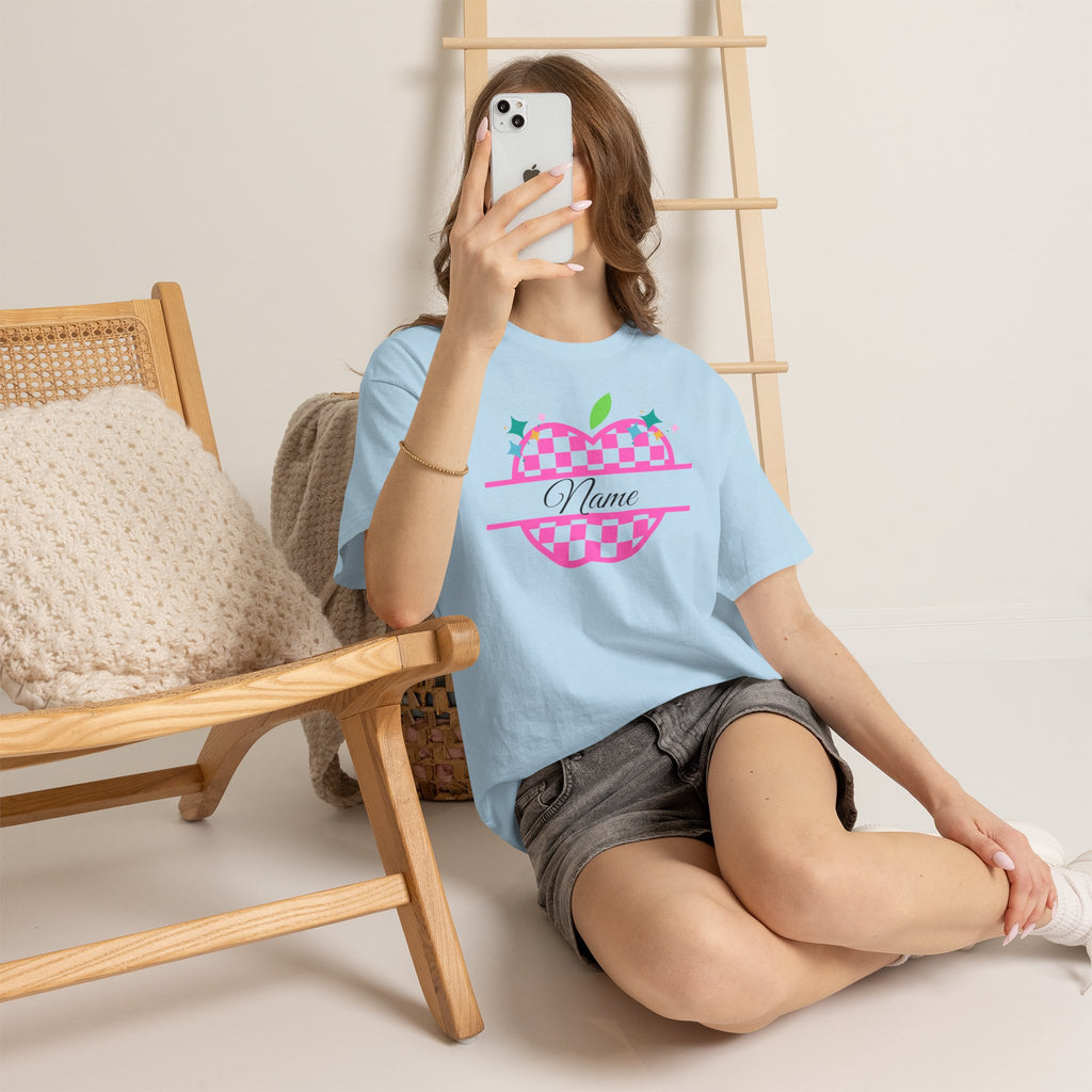 Customizable Checkerboard Apple Tee — Personalized Kids' Back-to-School Shirt