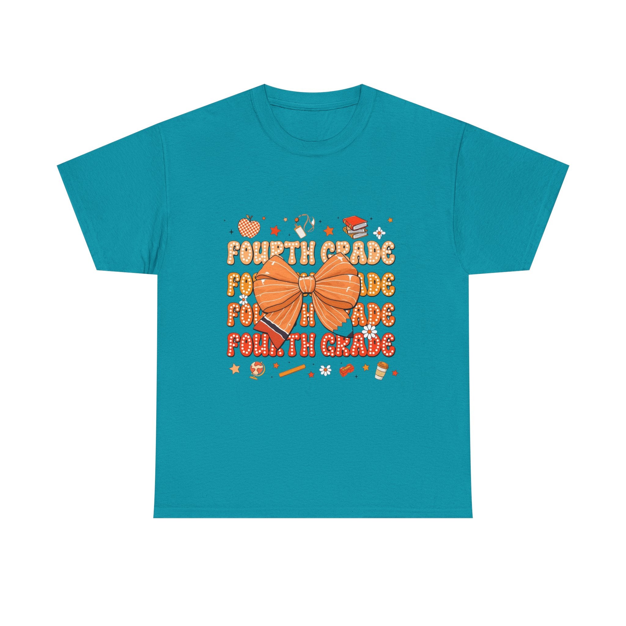 Fourth Grade Bow T-Shirt — Cute Orange School Teacher/Student Tee