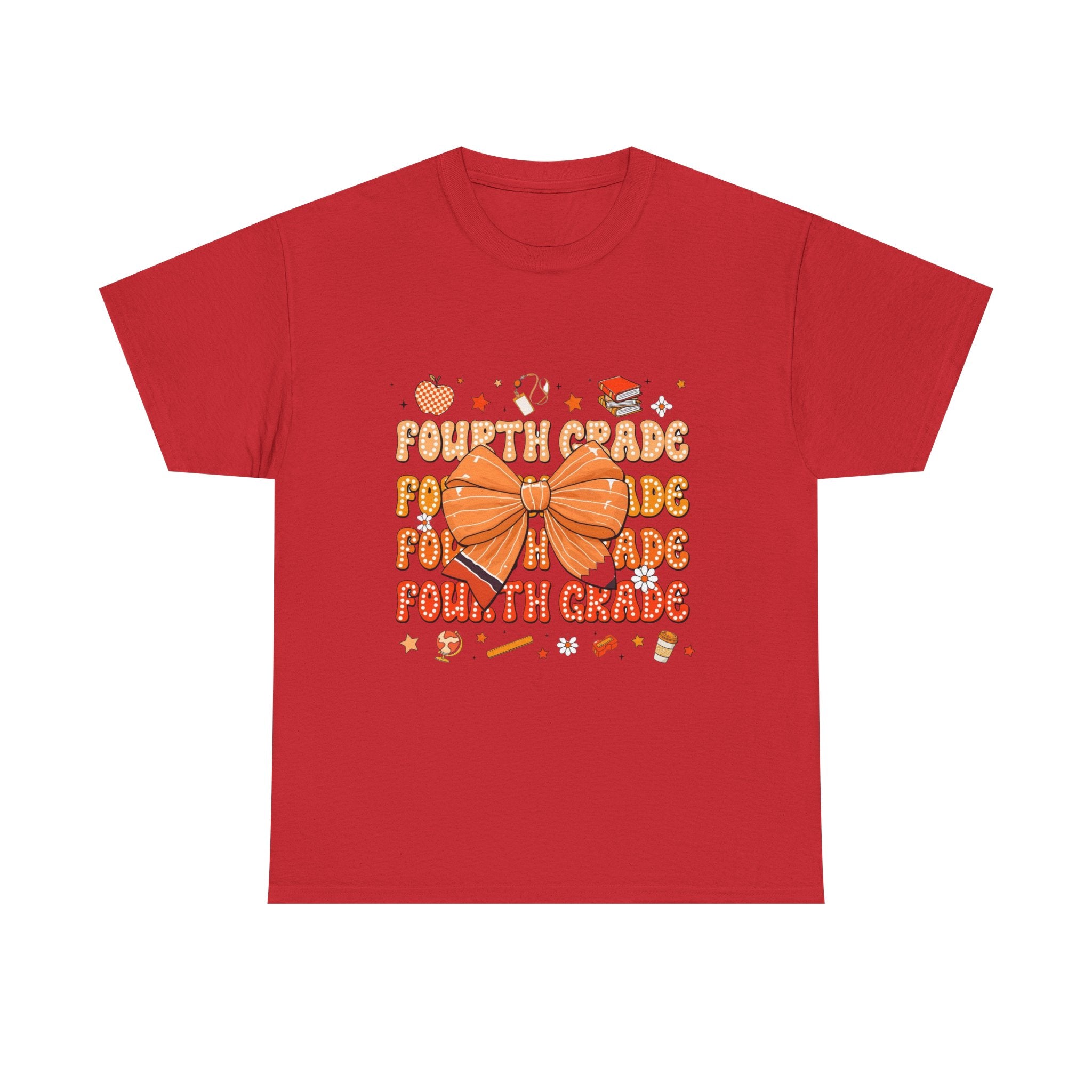 Fourth Grade Bow T-Shirt — Cute Orange School Teacher/Student Tee