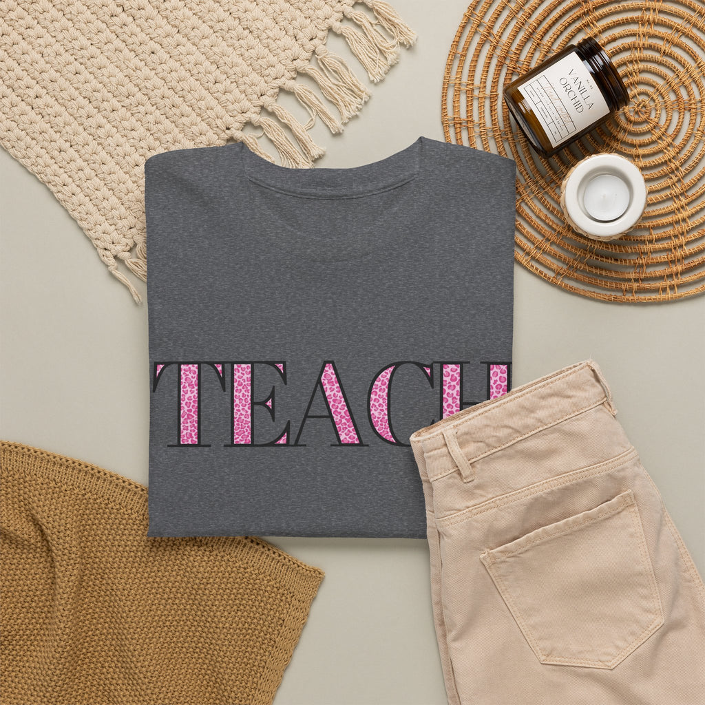 TEACH Pink Plaid Teacher T‑Shirt — Cute Back-to-School Tee for Educators