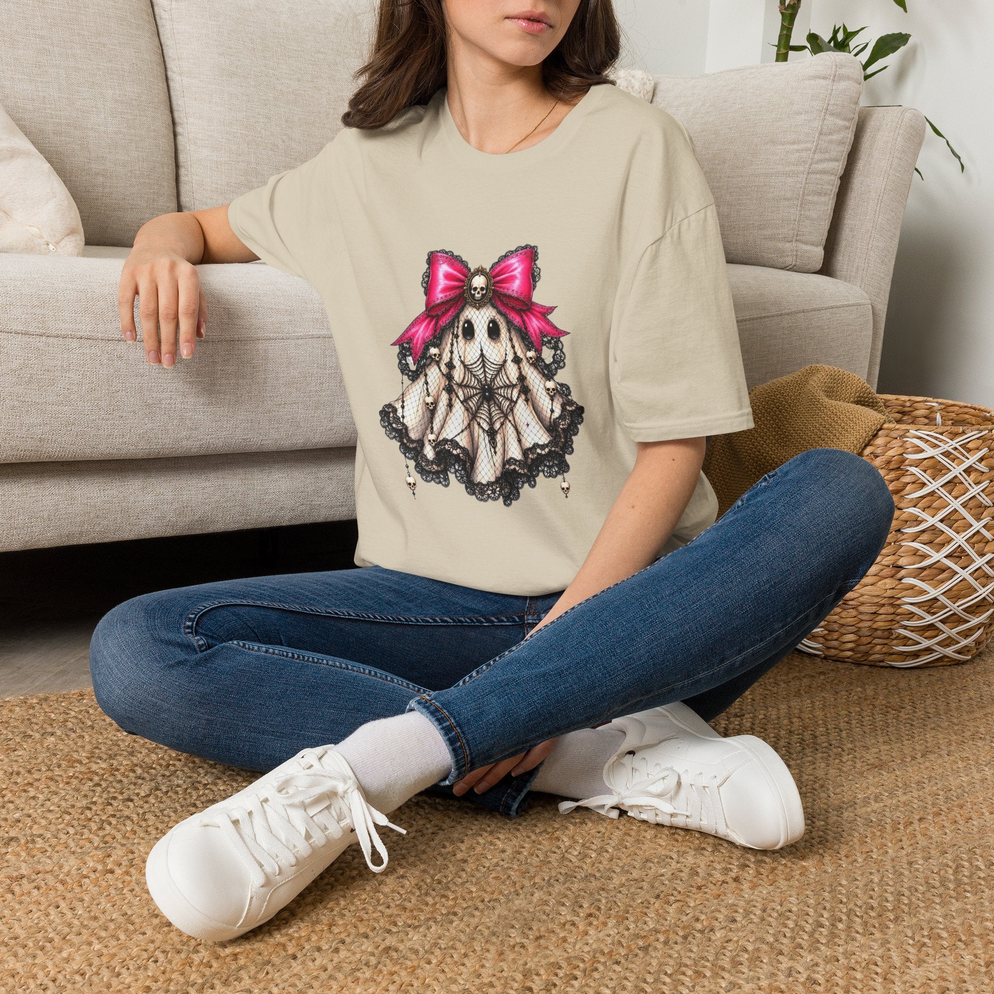 Skull Lace Bow T-Shirt — Gothic Cute Skeleton Graphic Tee