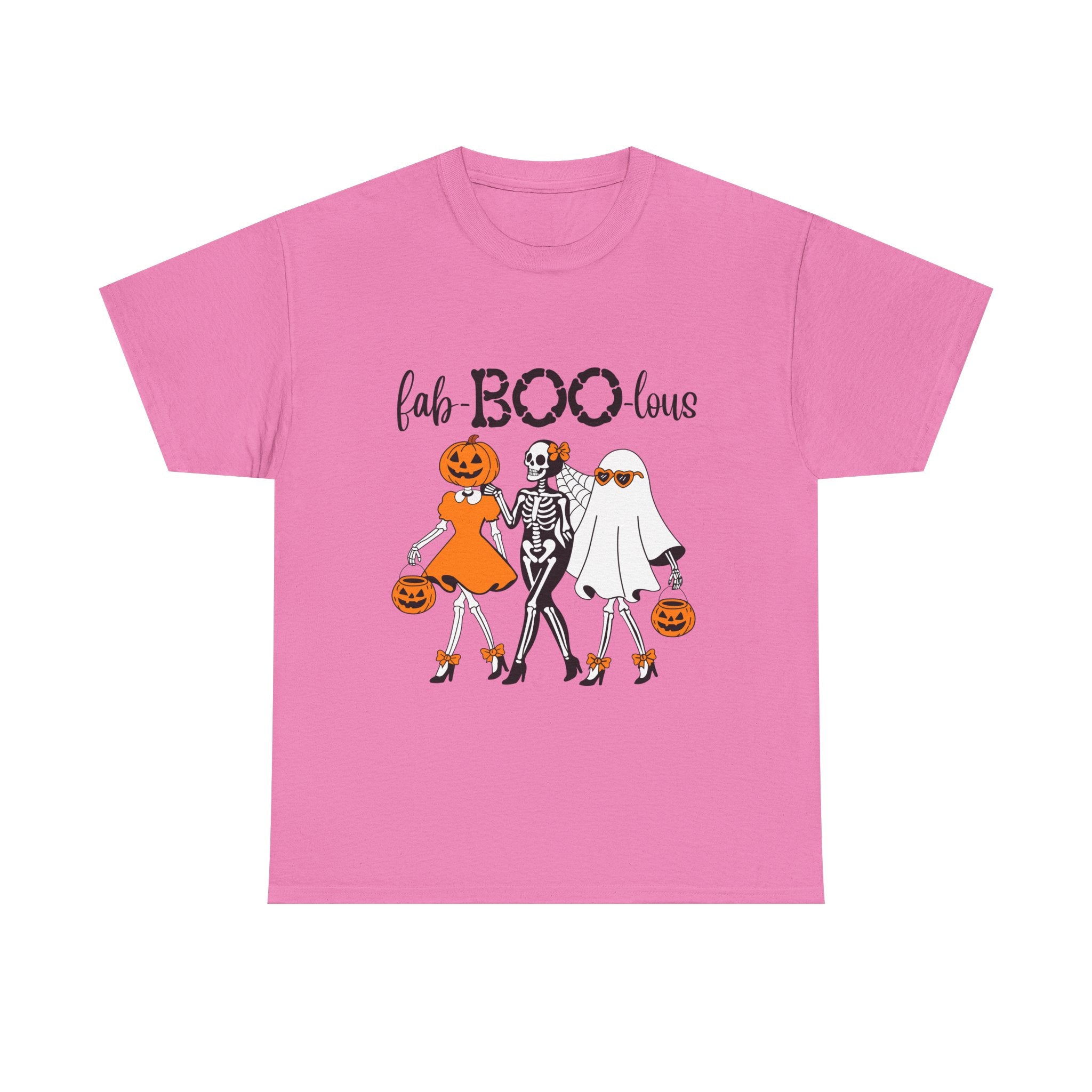 Fab-BOO-lous Halloween Tee — Cute Skeleton, Pumpkin & Ghost Trio Shirt