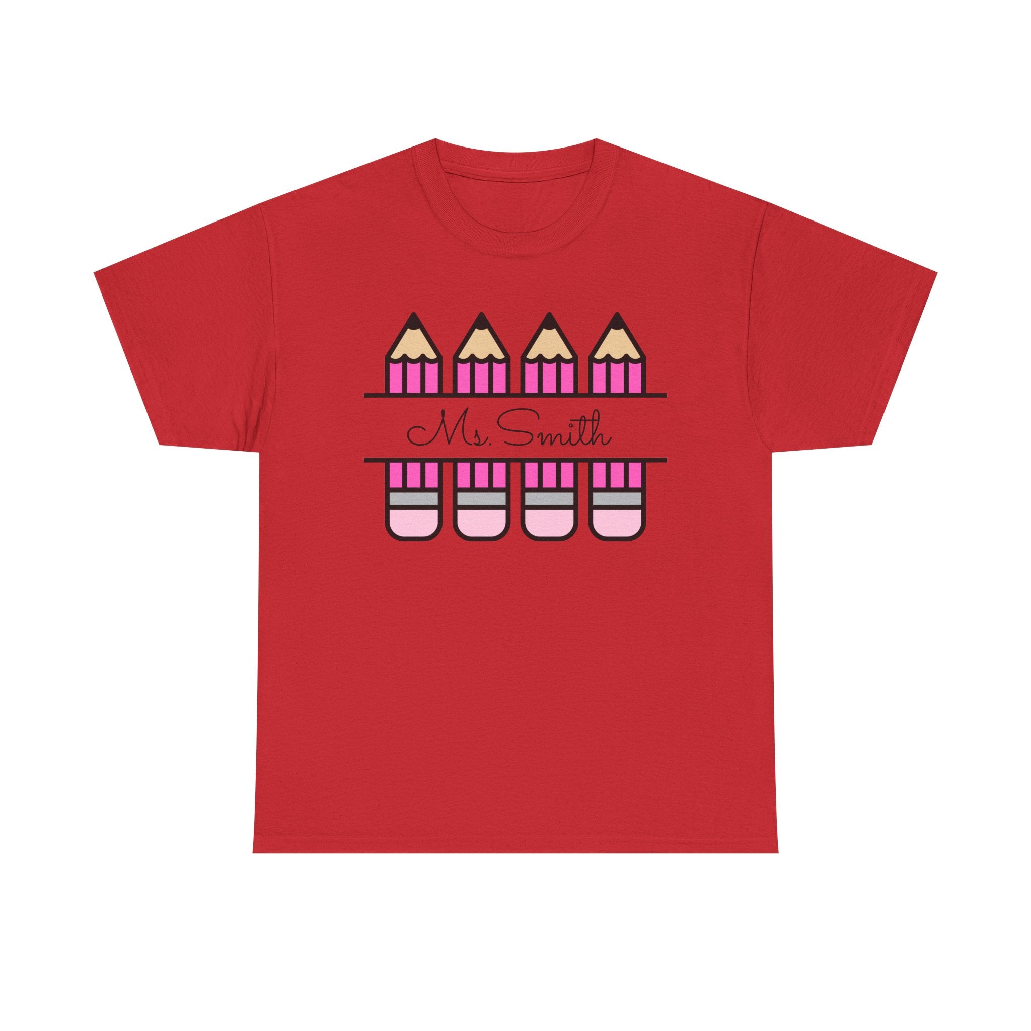 Pink Pencil Name Teacher Tee | Personalized Classroom Shirt