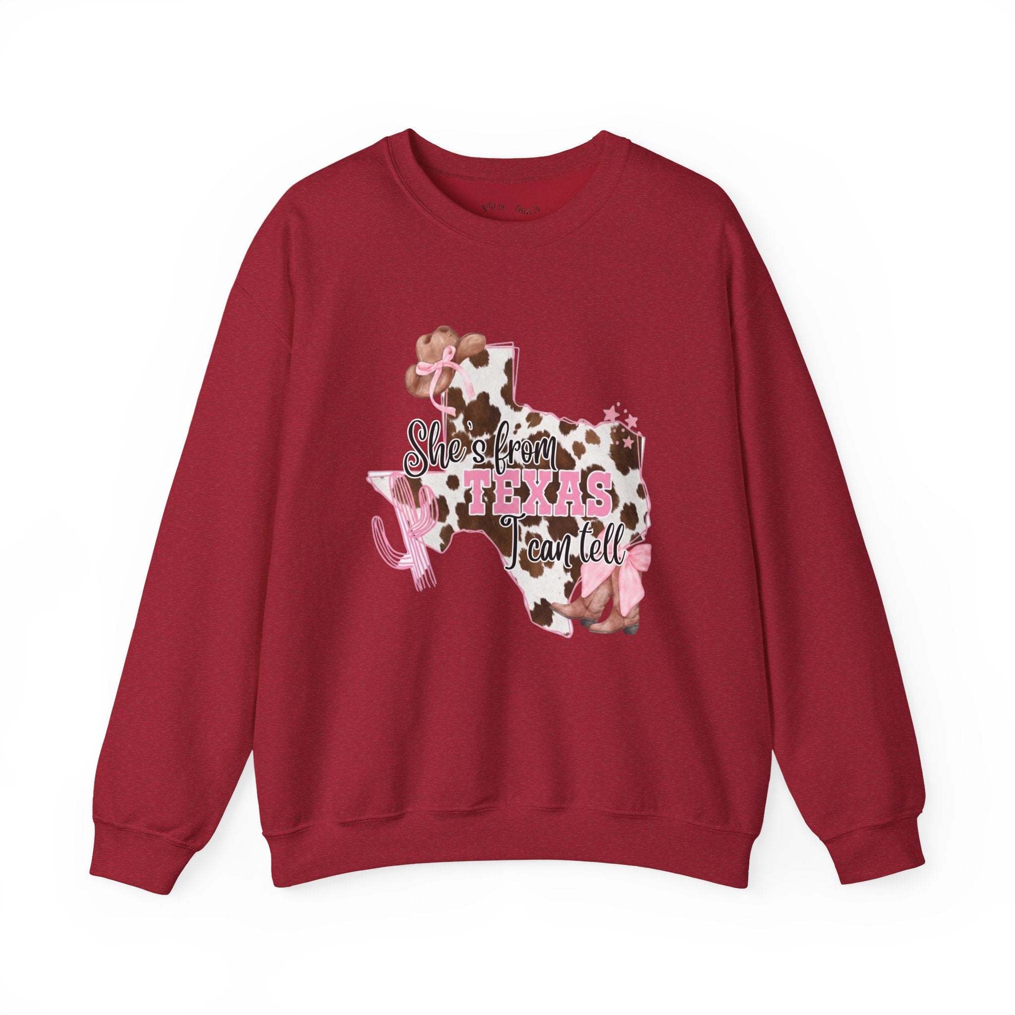 Texas Cowhide Pink Ribbon Sweatshirt - Showin' Texas Y'all Breast Cancer Awareness Crewneck