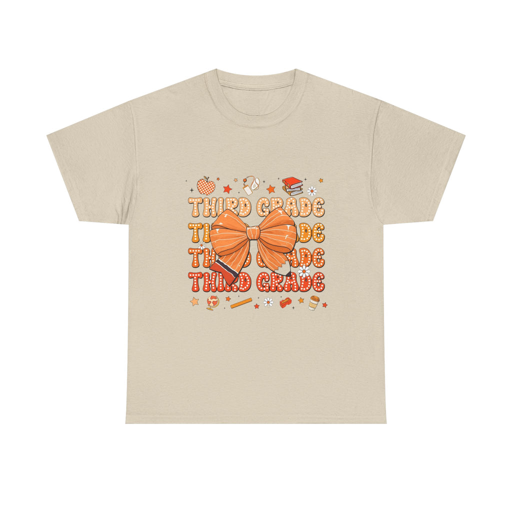 Third Grade Teacher Bow T‑Shirt — Cute Orange Back-to-School Tee