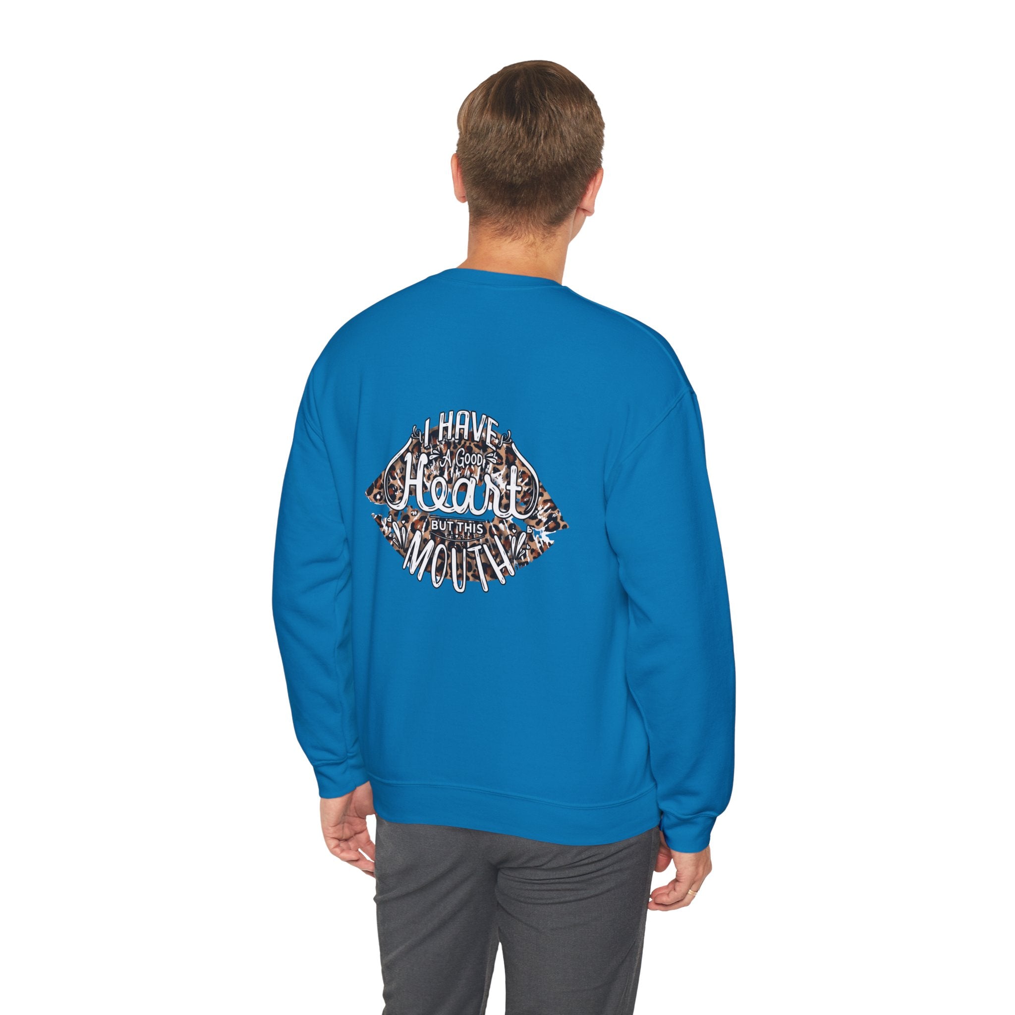 Kiss Graphic Sweatshirt — "I Have a Heart But This Mouth" Lip Print Crewneck