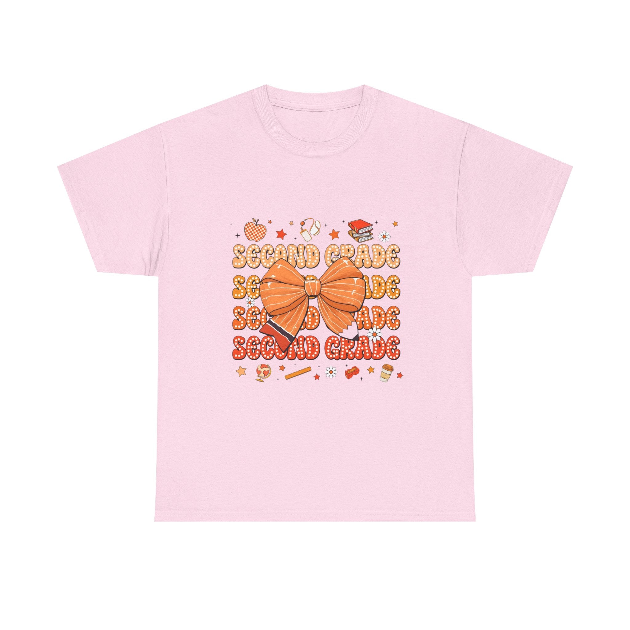 Second Grade Bow T-Shirt - Cute Orange School Teacher Kid Back to School Tee