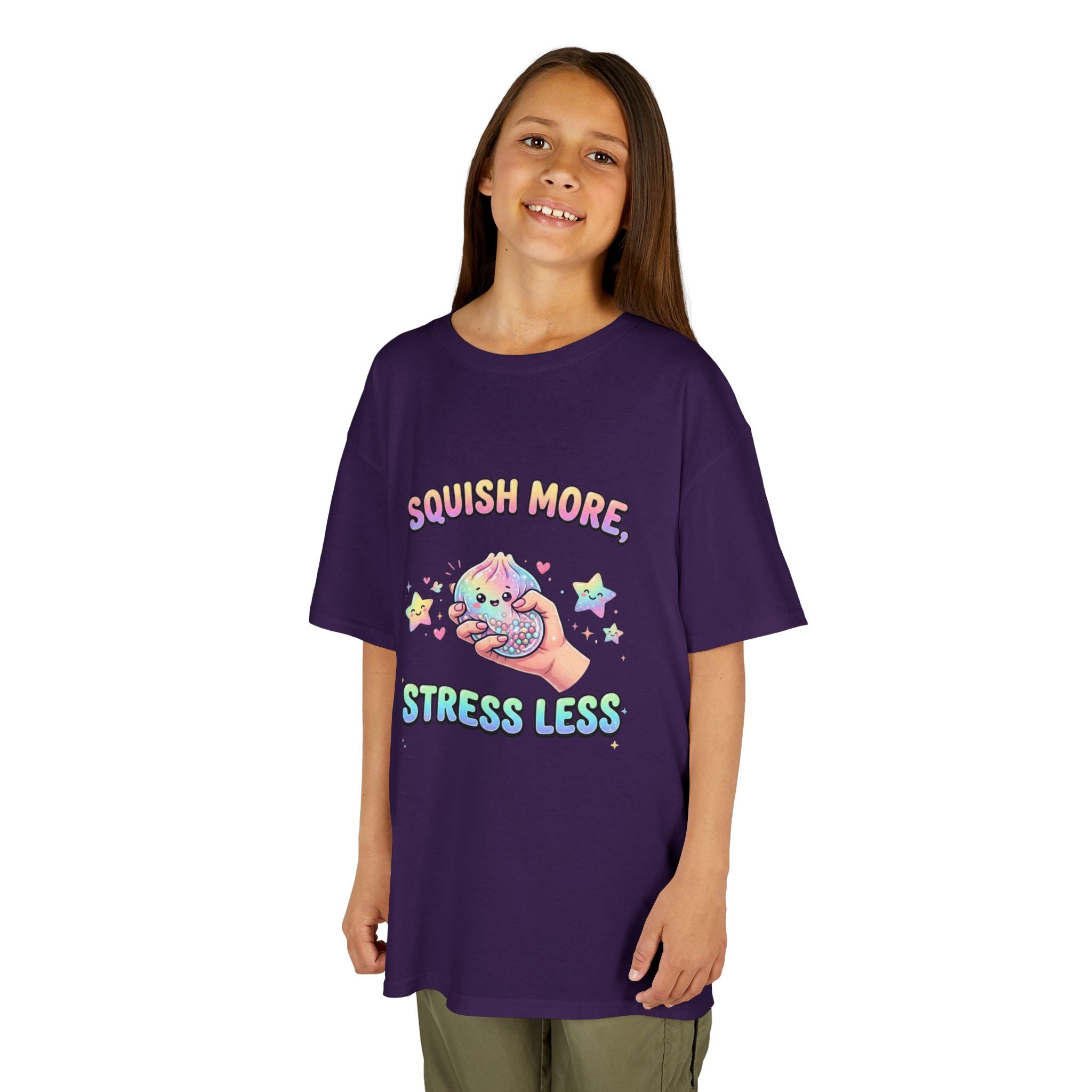 Kids Tee — "Squish More, Stress Less" Cute Rainbow Squishy Stress-Relief Shirt