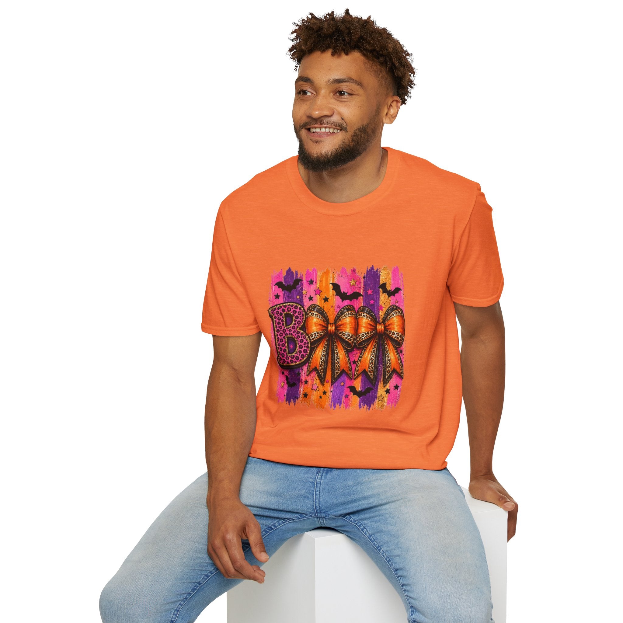 Halloween Bow T-Shirt — 'Boo' Graphic with Leopard & Bat Design