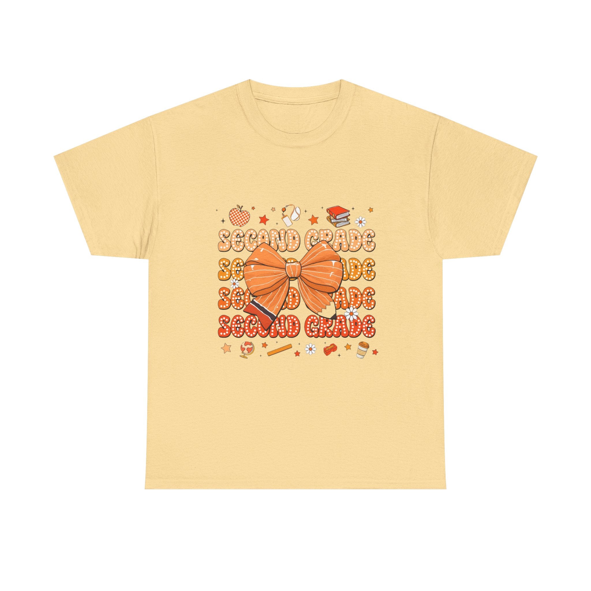 Second Grade Bow T-Shirt - Cute Orange School Teacher Kid Back to School Tee