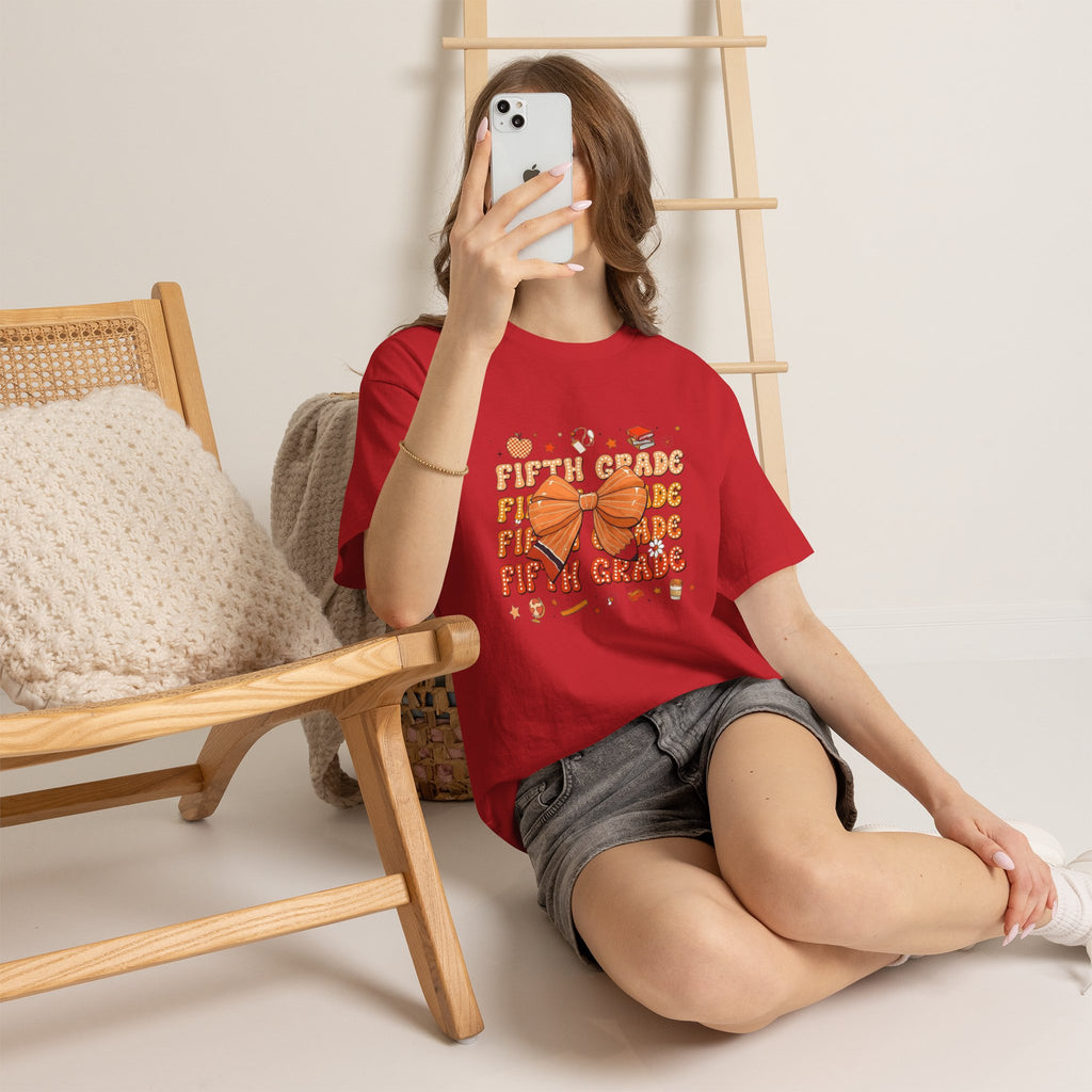 Fifth Grade Bow T-Shirt — Cute Orange School Graduation Tee for Kids
