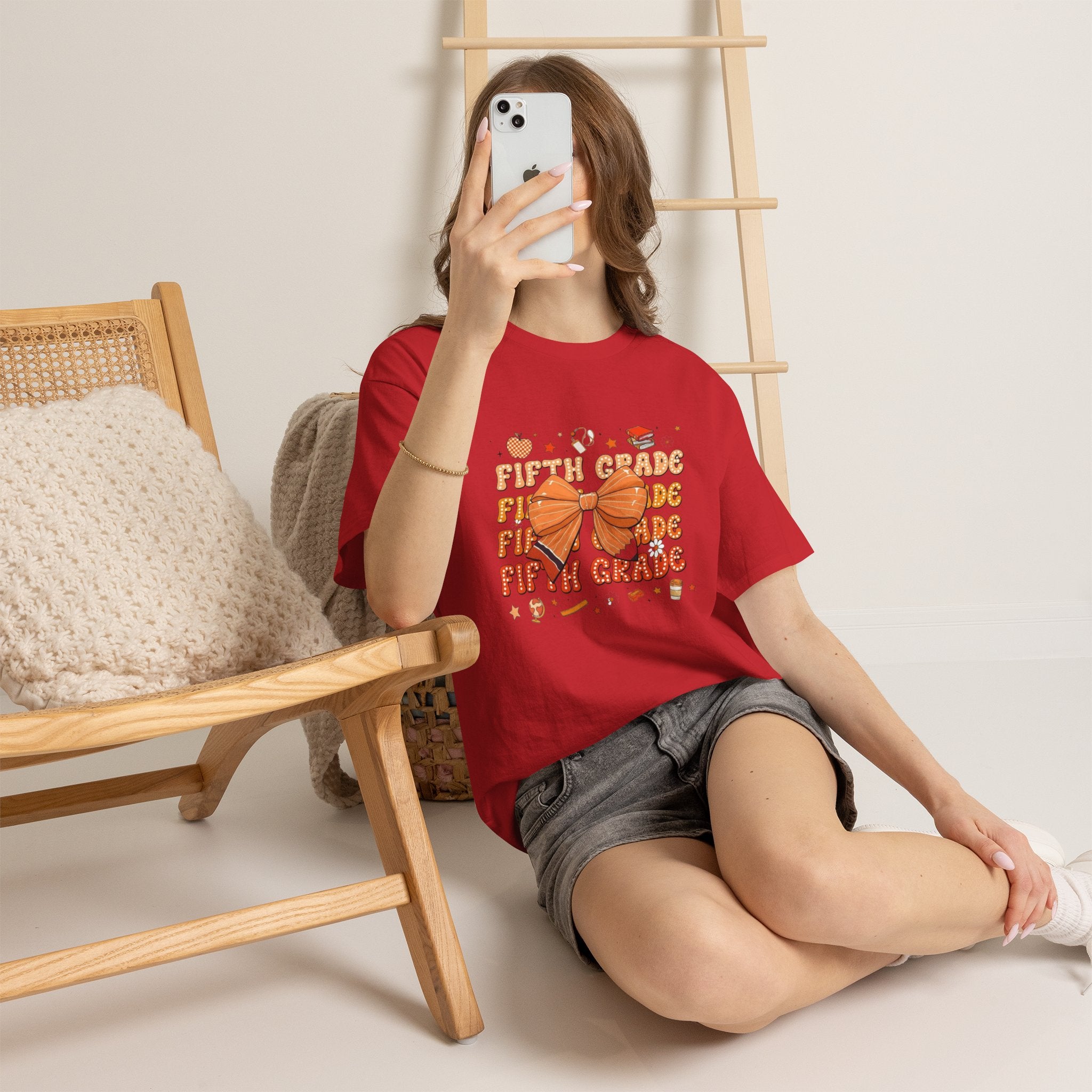 Fifth Grade Bow T-Shirt — Cute Orange School Graduation Tee for Kids