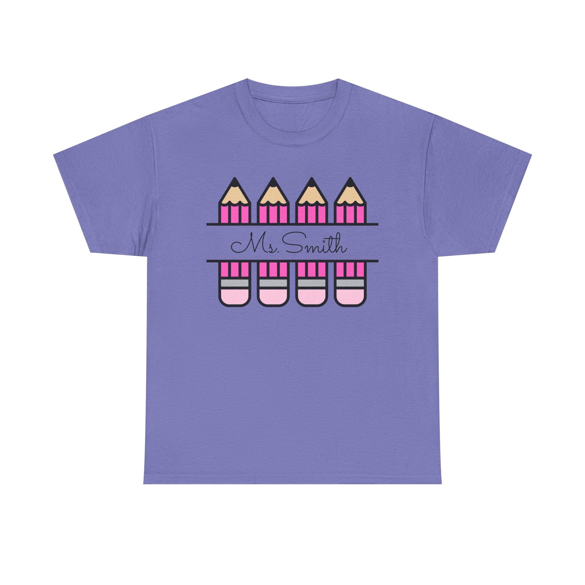 Pink Pencil Name Teacher Tee | Personalized Classroom Shirt