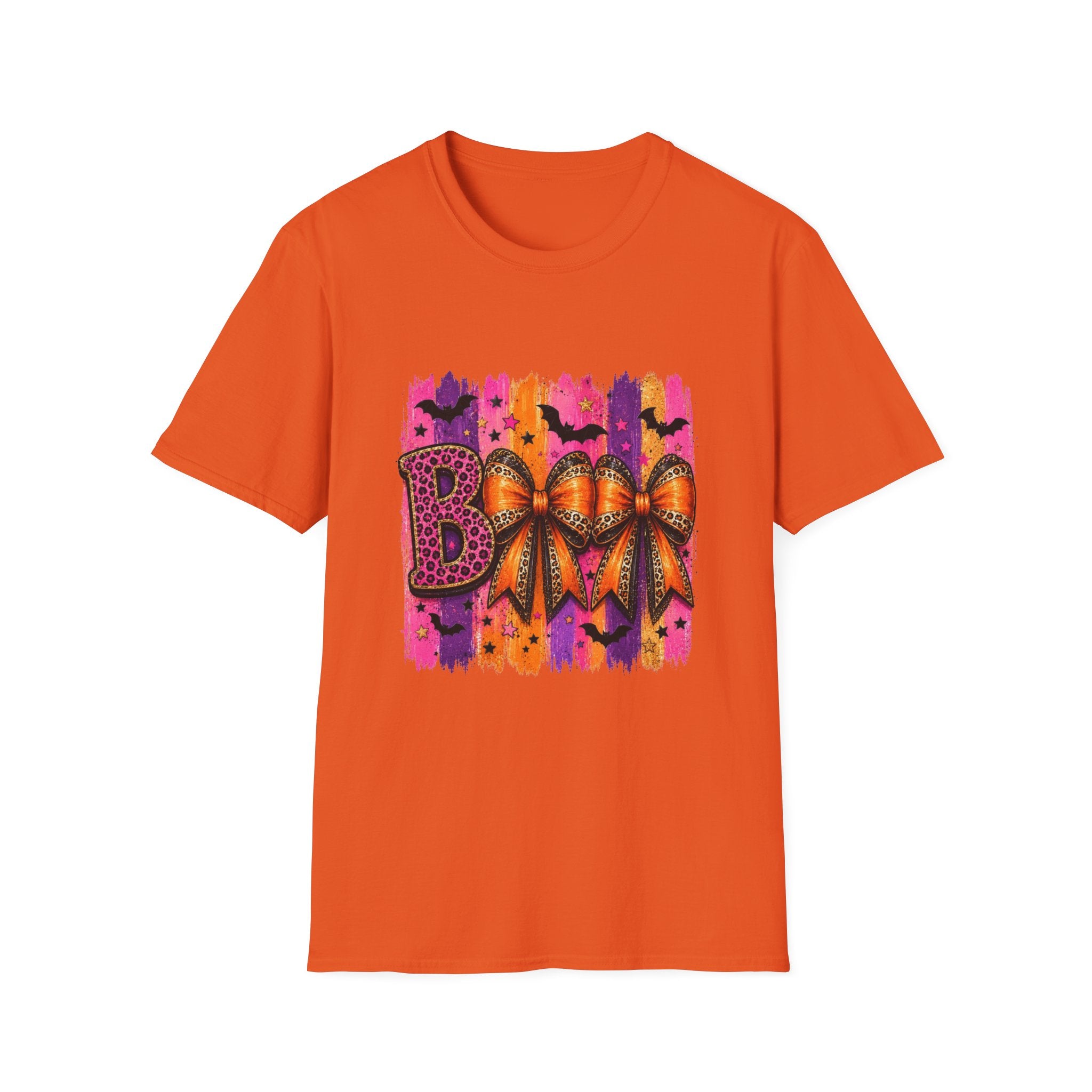 Halloween Bow T-Shirt — 'Boo' Graphic with Leopard & Bat Design