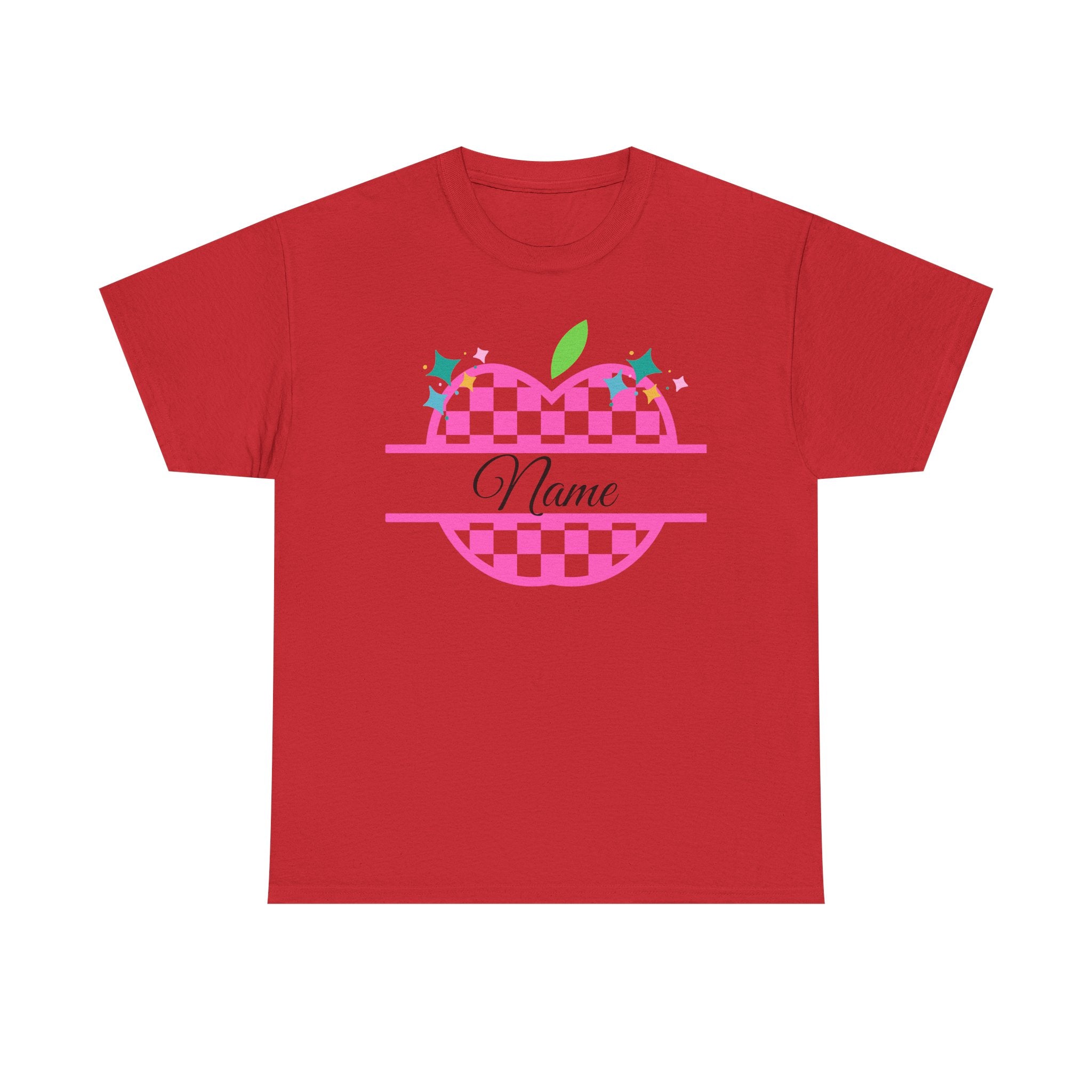Customizable Checkerboard Apple Tee — Personalized Kids' Back-to-School Shirt