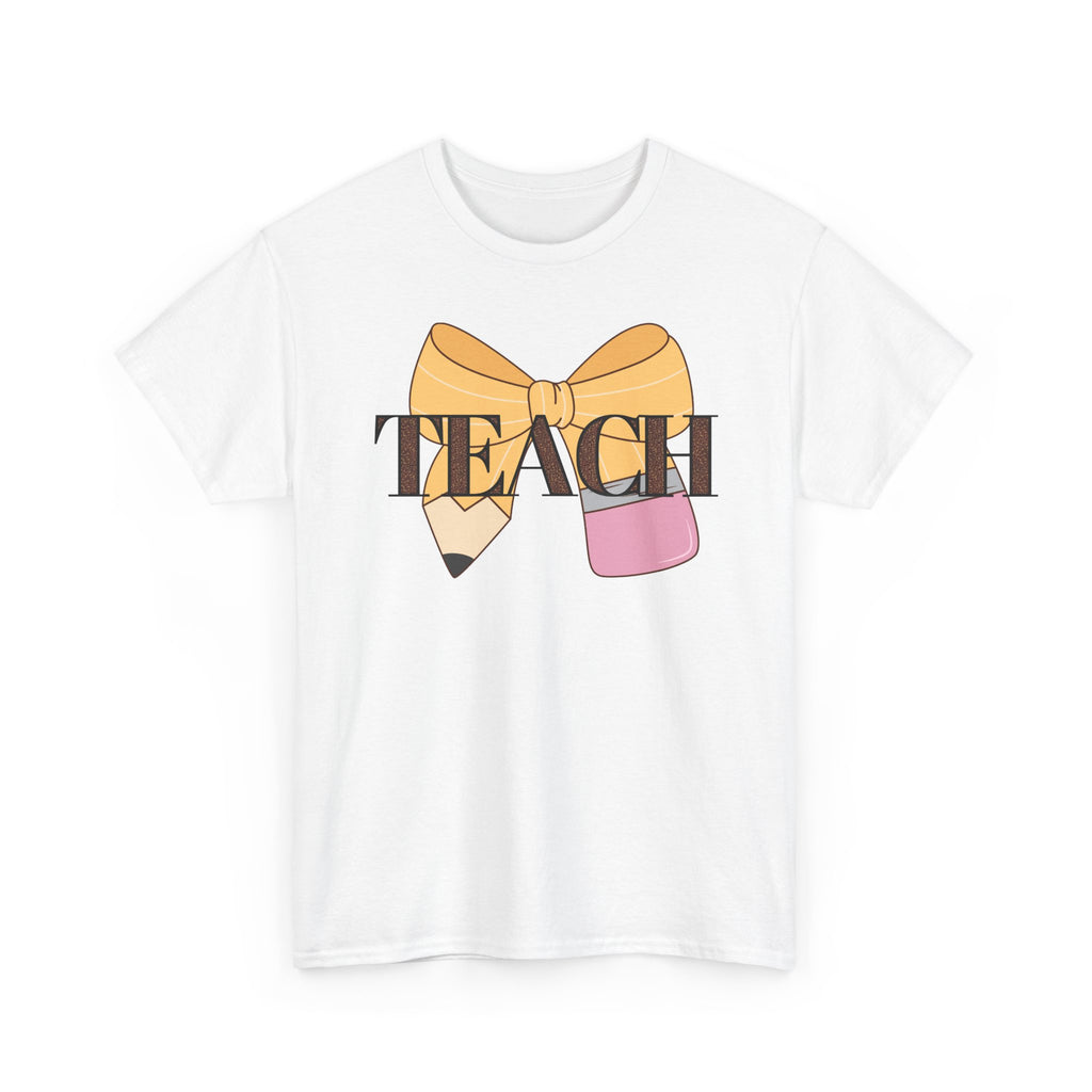 Teacher Pencil Bow T‑Shirt — TEACH Graphic Tee for Educators