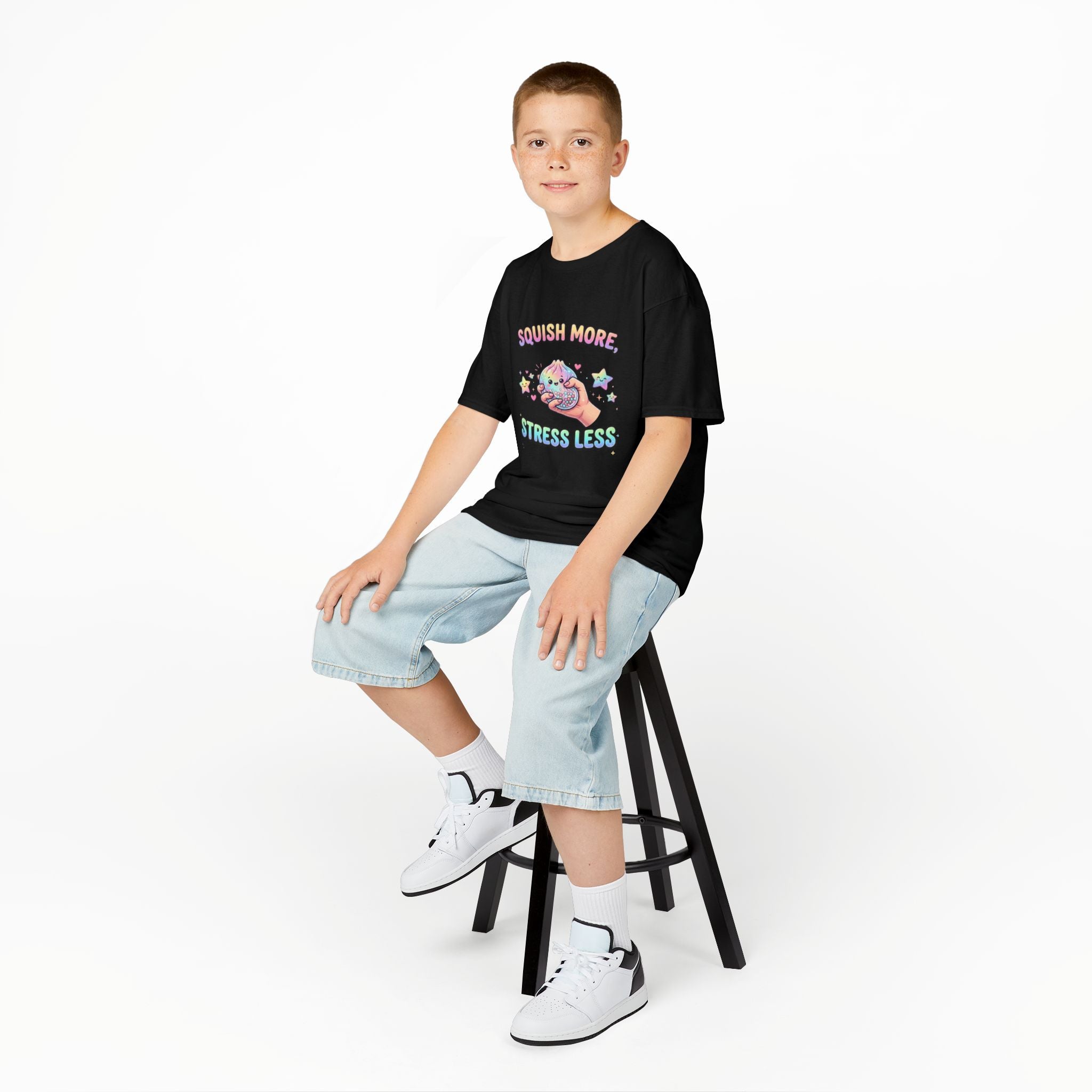 Kids Tee — "Squish More, Stress Less" Cute Rainbow Squishy Stress-Relief Shirt